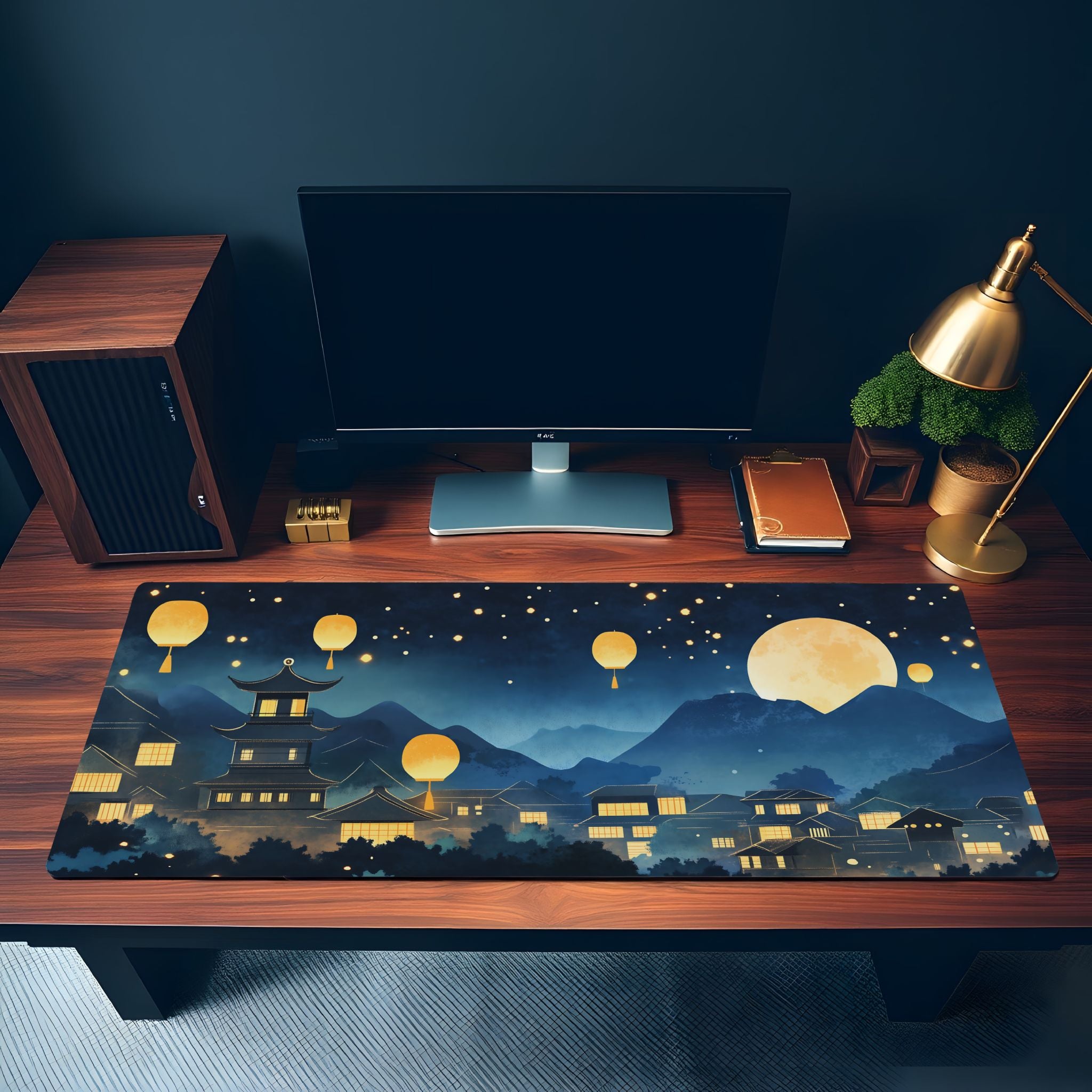 Moonlight Lantern Village Desk Mat Dreamy Starry Night Aesthetic Japanese Mousepad Moonlight Lantern Village Desk Mat Dreamy Starry Night Aesthetic Japanese Mousepad