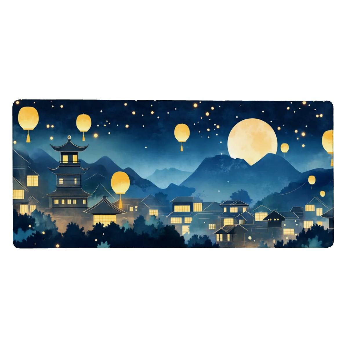 Moonlight Lantern Village Desk Mat Dreamy Starry Night Aesthetic Japanese Mousepad Moonlight Lantern Village Desk Mat Dreamy Starry Night Aesthetic Japanese Mousepad