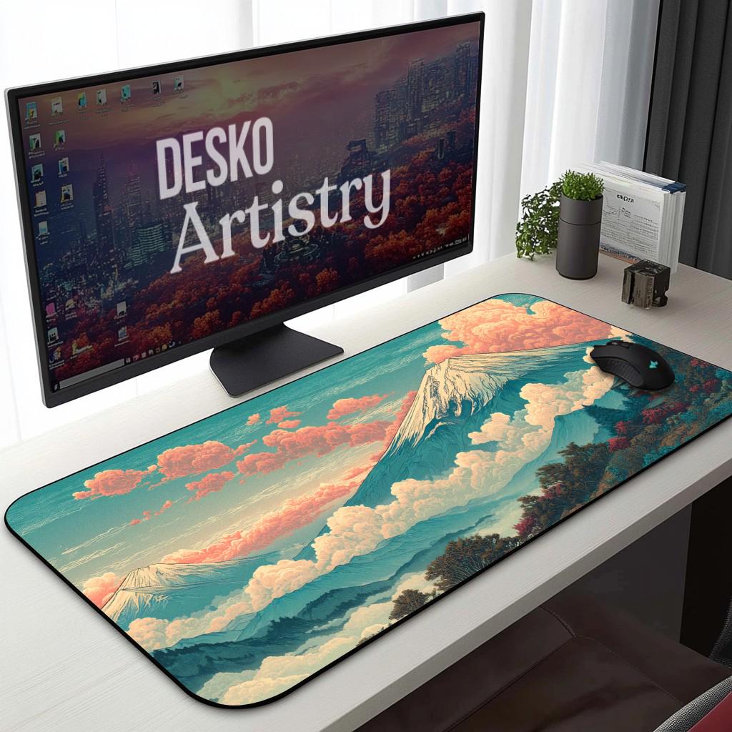 Mount Fuji Desk Mat Japanese Landscape – Vintage Teal Coral Gaming Desk Pad Mount Fuji Desk Mat Japanese Landscape – Vintage Teal Coral Gaming Desk Pad