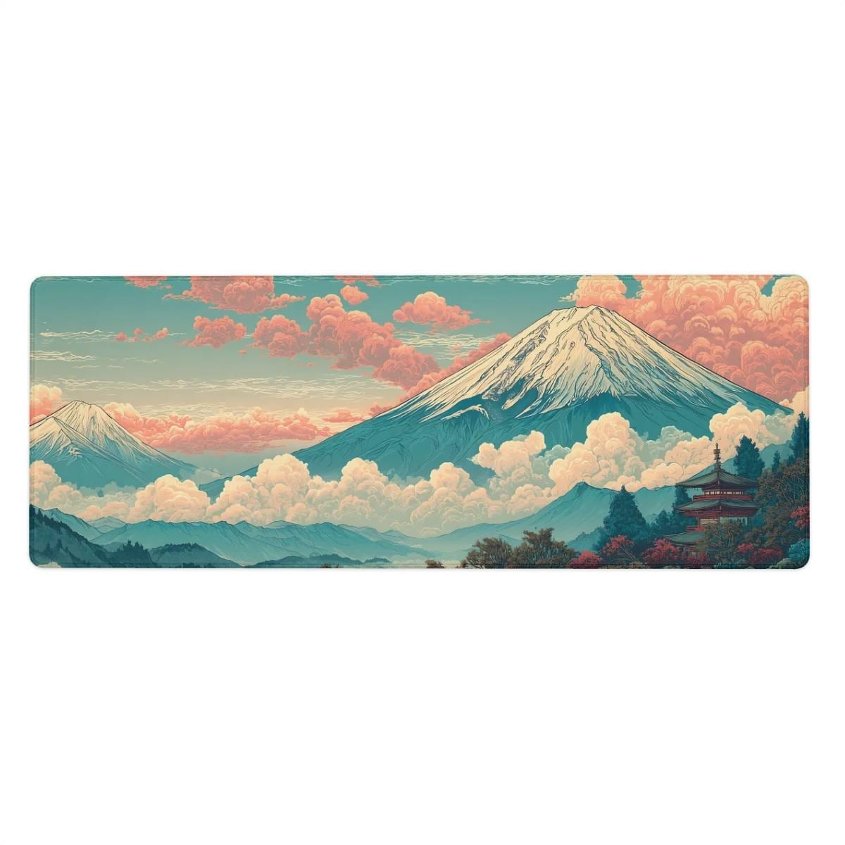 Mount Fuji Desk Mat Japanese Landscape – Vintage Teal Coral Gaming Desk Pad Mount Fuji Desk Mat Japanese Landscape – Vintage Teal Coral Gaming Desk Pad