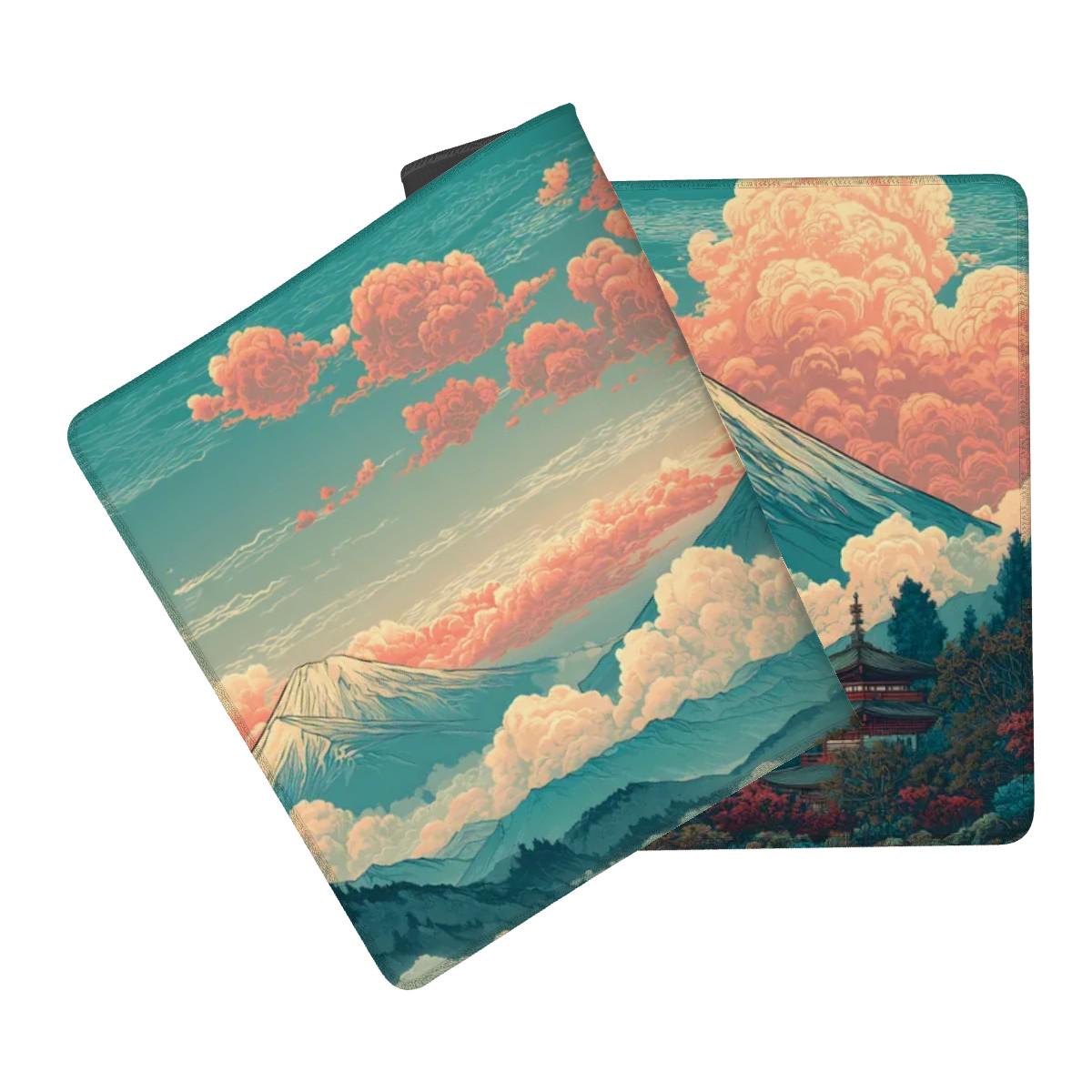 Mount Fuji Desk Mat Japanese Landscape – Vintage Teal Coral Gaming Desk Pad Mount Fuji Desk Mat Japanese Landscape – Vintage Teal Coral Gaming Desk Pad