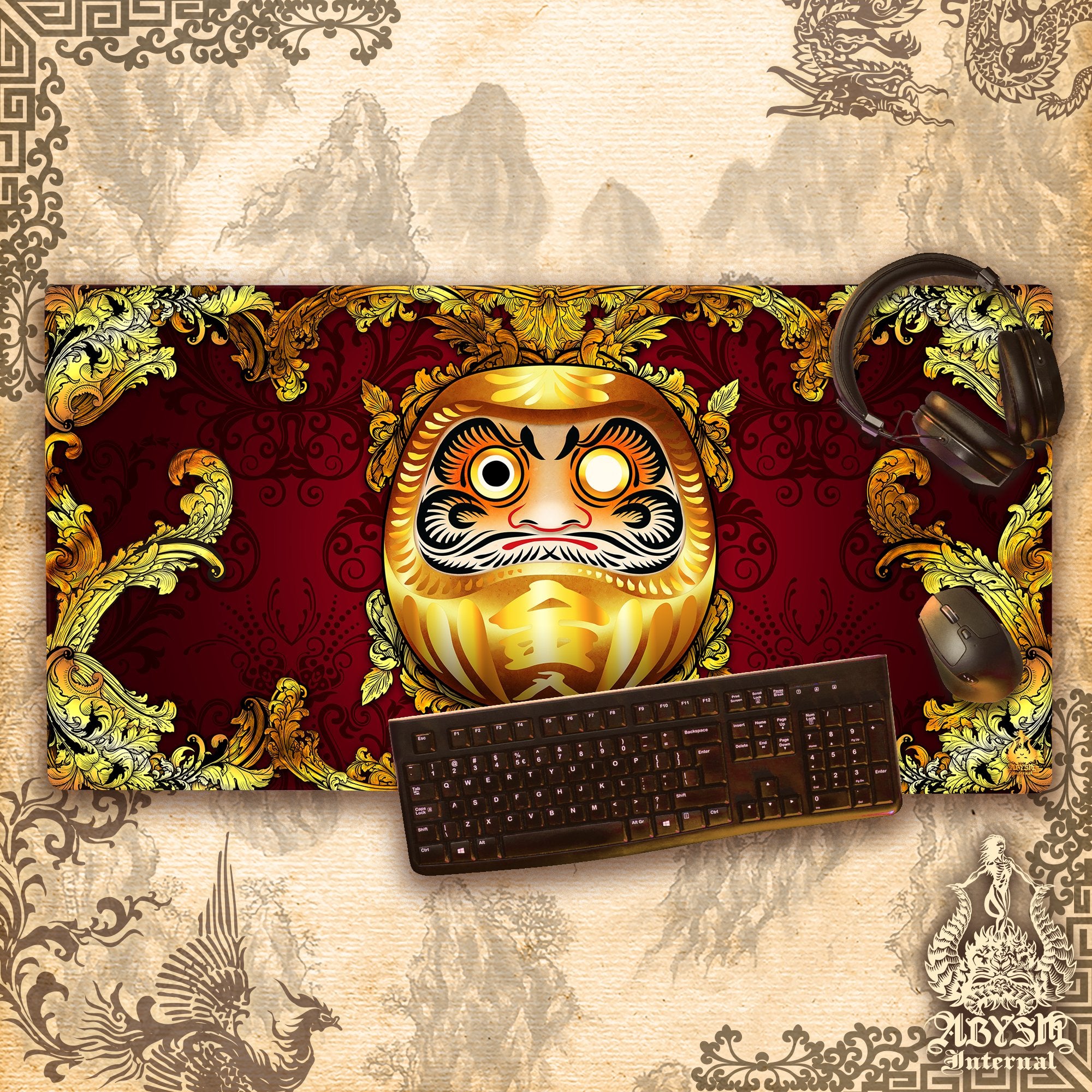 Mouse Pad, Daruma Gaming Desk Mat, Japanese Workpad, Red and Gold Table Protector Cover, Art Print – 3 Colors Mouse Pad, Daruma Gaming Desk Mat, Japanese Workpad, Red and Gold Table Protector Cover, Art Print – 3 Colors