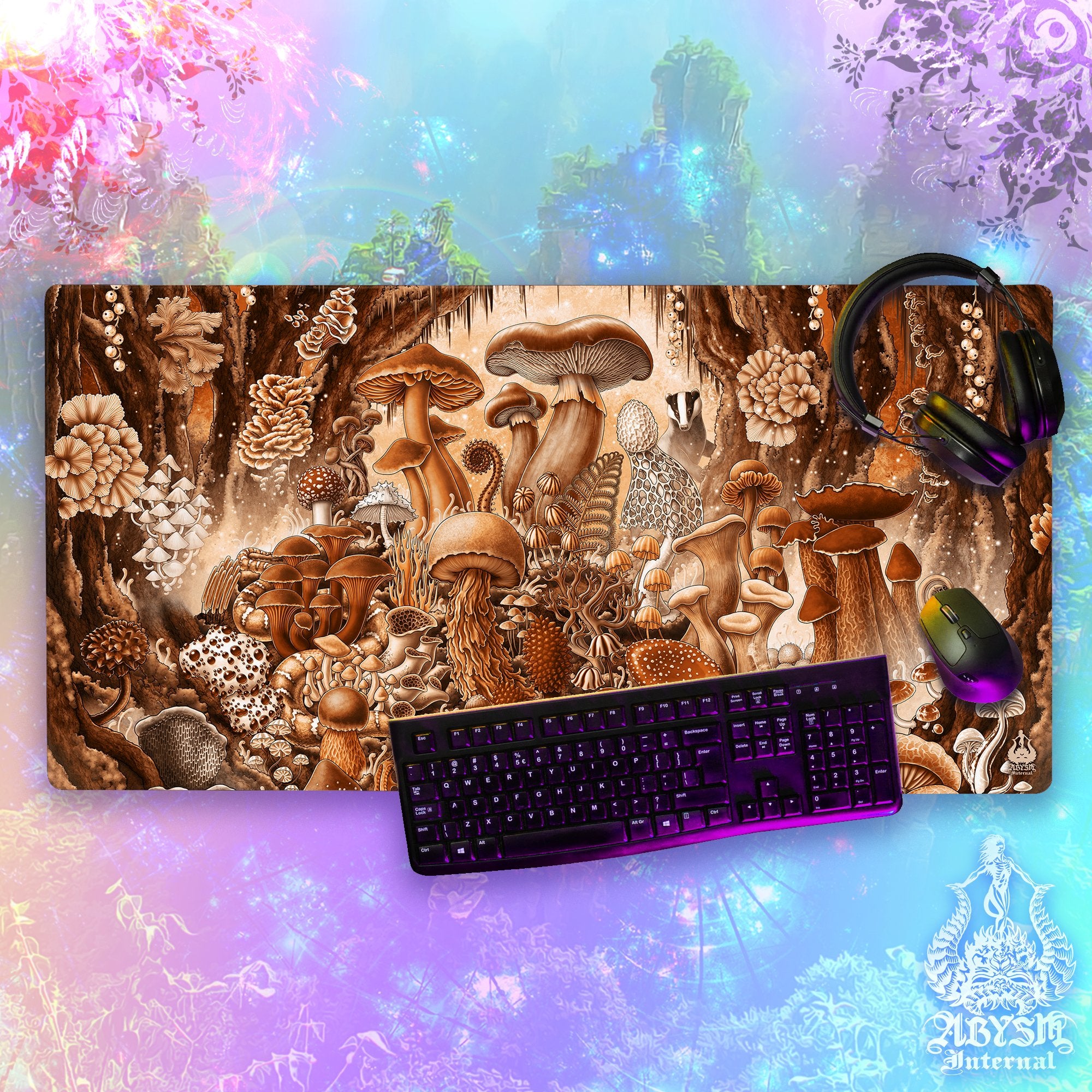 Mushrooms Table Cover, Magic Forest Workpad, Botany Desk Mat Protector, Gaming Mouse Pad, Biology Art Print Gift – Cream Mushrooms Table Cover, Magic Forest Workpad, Botany Desk Mat Protector, Gaming Mouse Pad, Biology Art Print Gift – Cream