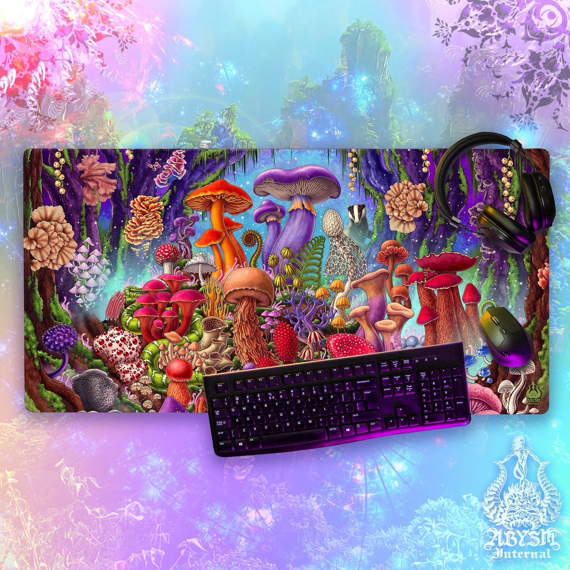 Mushrooms Workpad, Magic Forest Desk Mat, Colorful Gaming Mouse Pad, Table Protector Cover, Botany & Biology Art Print Gift – Original Mushrooms Workpad, Magic Forest Desk Mat, Colorful Gaming Mouse Pad, Table Protector Cover, Botany & Biology Art Print Gift – Original