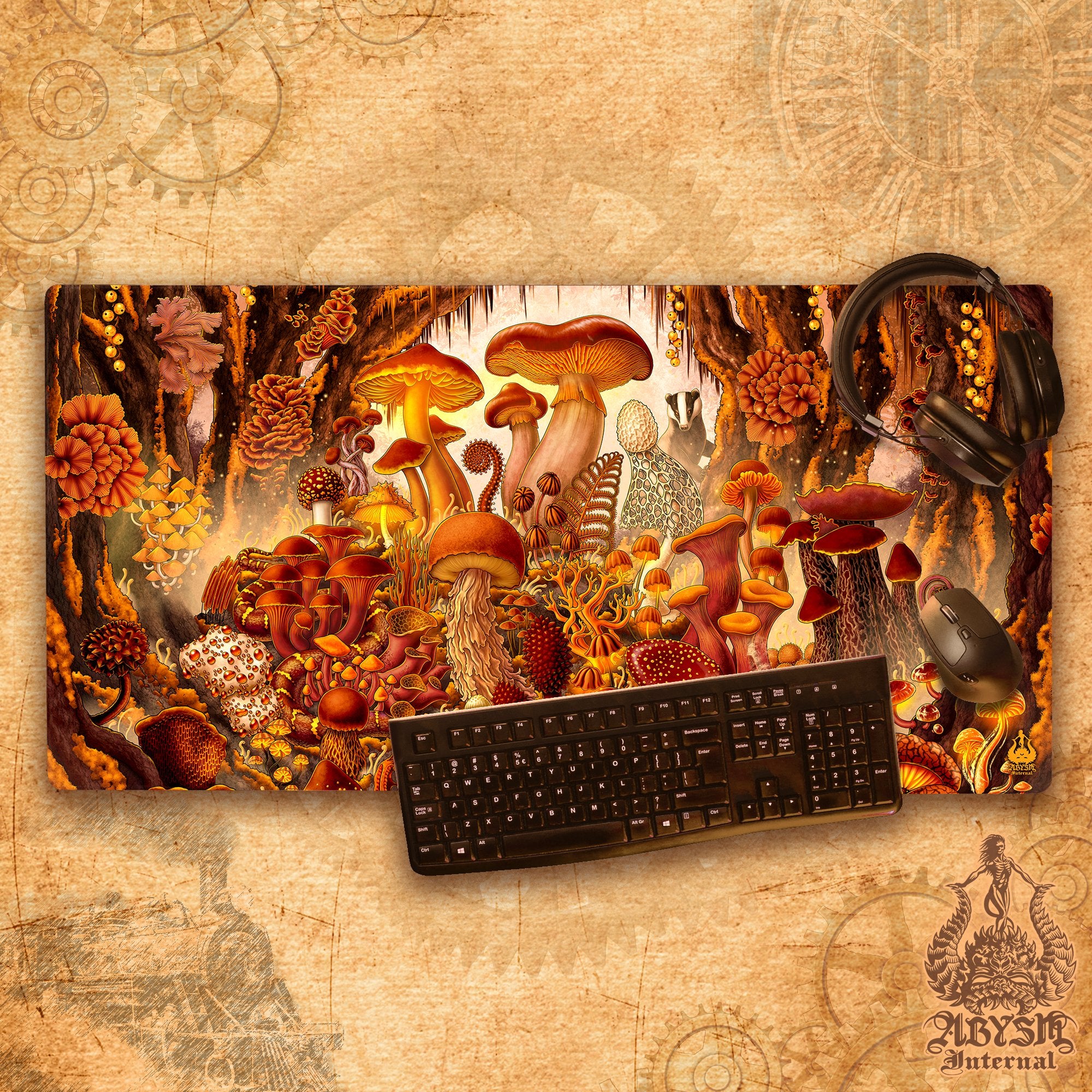 Mushrooms Workpad, Steampunk Desk Mat, Magic Forest Gaming Mouse Pad, Table Protector Cover, Botany & Biology Art Print Gift Mushrooms Workpad, Steampunk Desk Mat, Magic Forest Gaming Mouse Pad, Table Protector Cover, Botany & Biology Art Print Gift