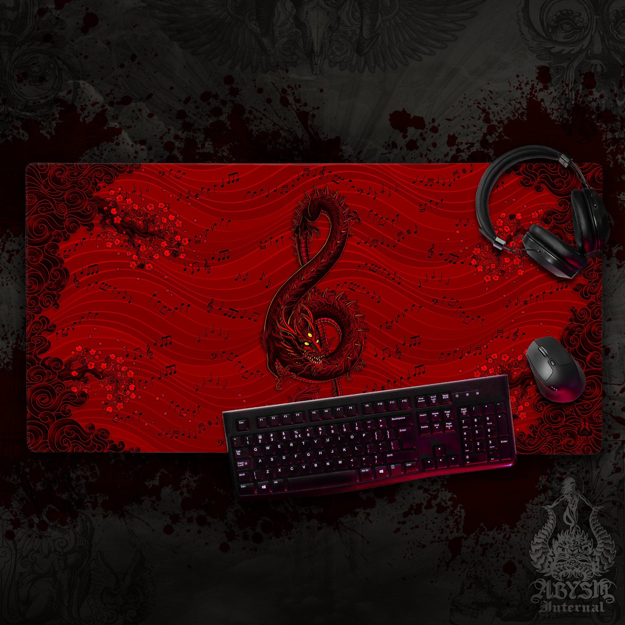 Music Desk Mat, Black Dragon Gaming Mouse Pad, Asian Table Protector Cover, Red Goth Workpad, Treble Clef Art Print – Demon Music Desk Mat, Black Dragon Gaming Mouse Pad, Asian Table Protector Cover, Red Goth Workpad, Treble Clef Art Print – Demon