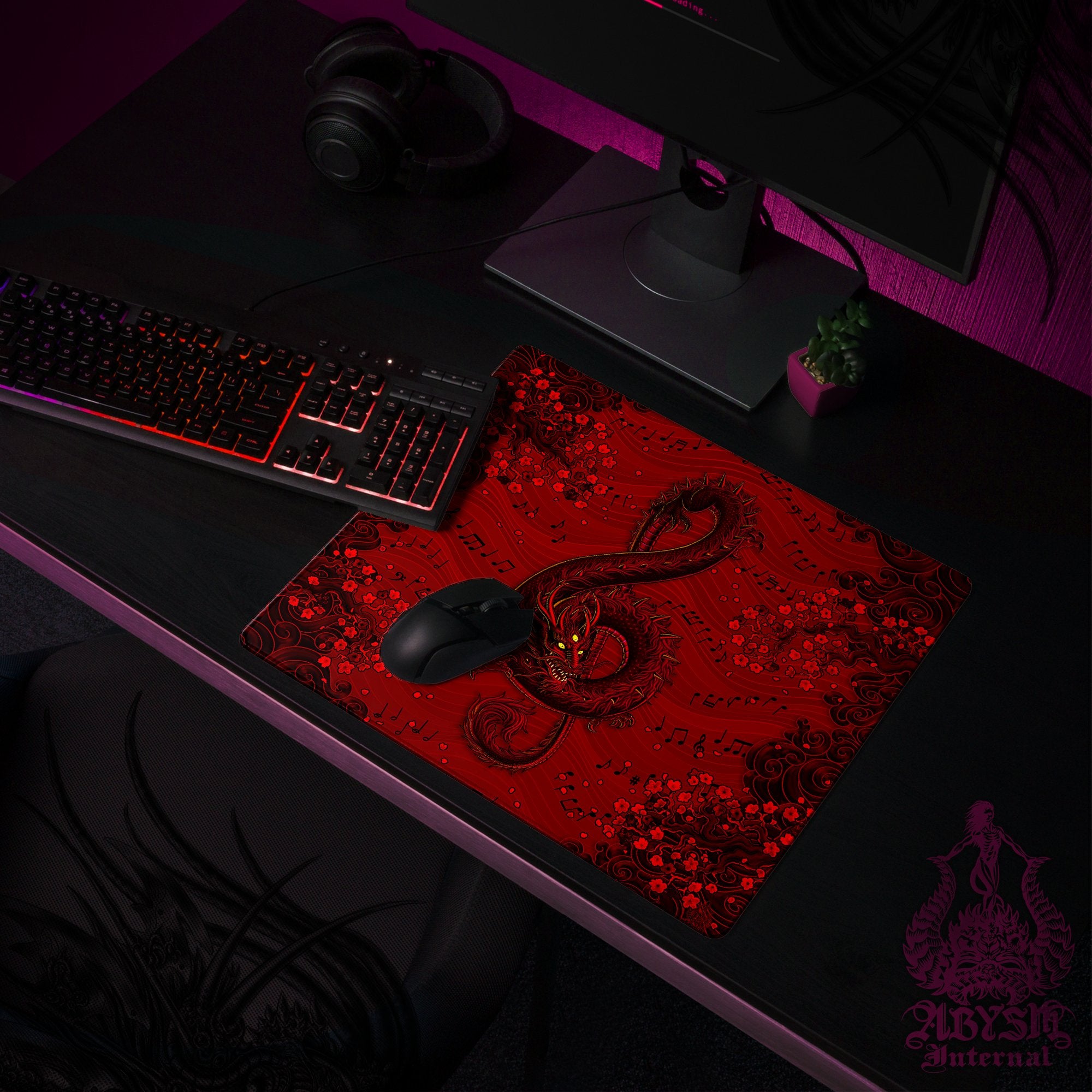 Music Desk Mat, Black Dragon Gaming Mouse Pad, Asian Table Protector Cover, Red Goth Workpad, Treble Clef Art Print – Demon Music Desk Mat, Black Dragon Gaming Mouse Pad, Asian Table Protector Cover, Red Goth Workpad, Treble Clef Art Print – Demon