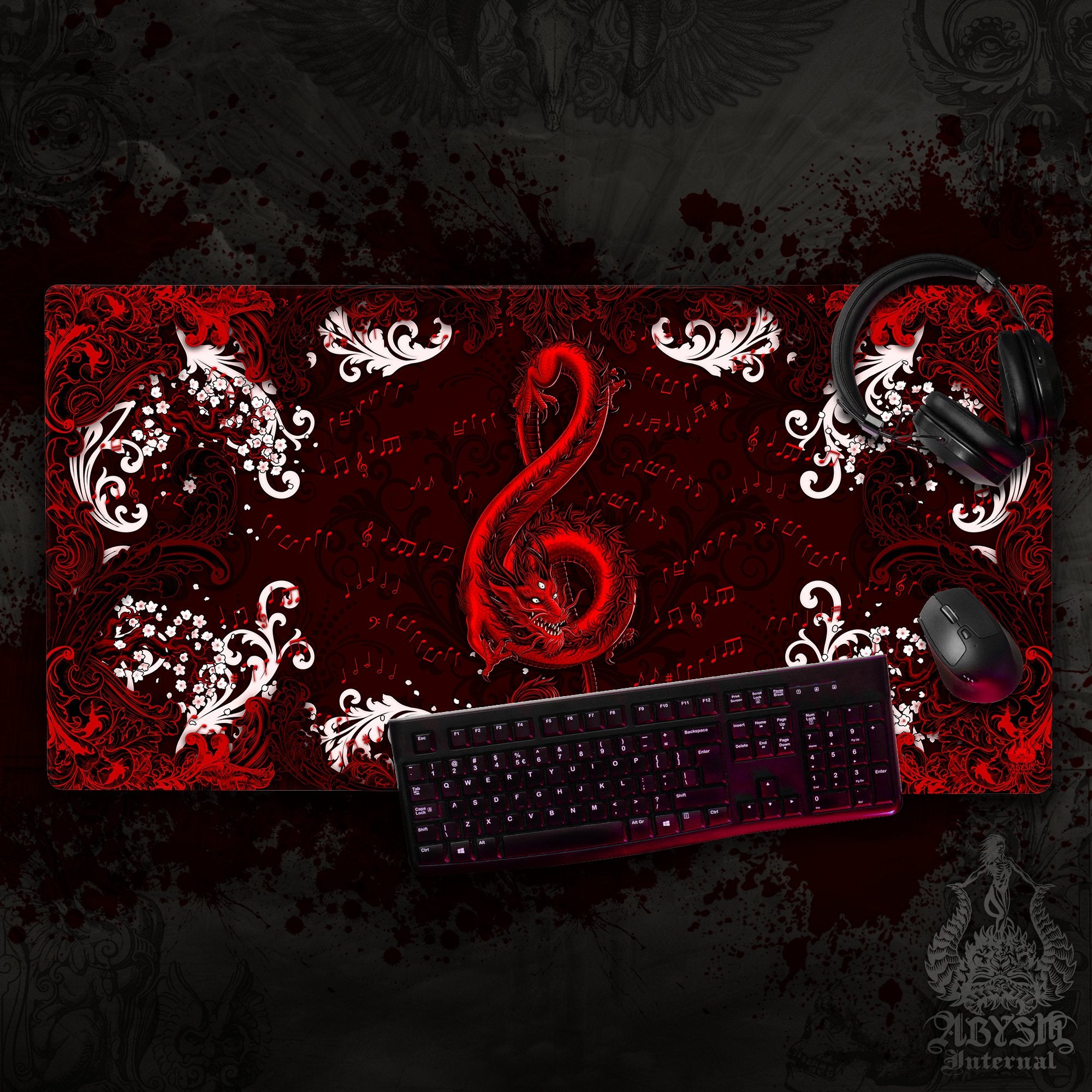 Music Gaming Mouse Pad, Red Dragon Desk Mat, Gothic Table Protector Cover, Bloody Black Workpad, Treble Clef Art Print Music Gaming Mouse Pad, Red Dragon Desk Mat, Gothic Table Protector Cover, Bloody Black Workpad, Treble Clef Art Print