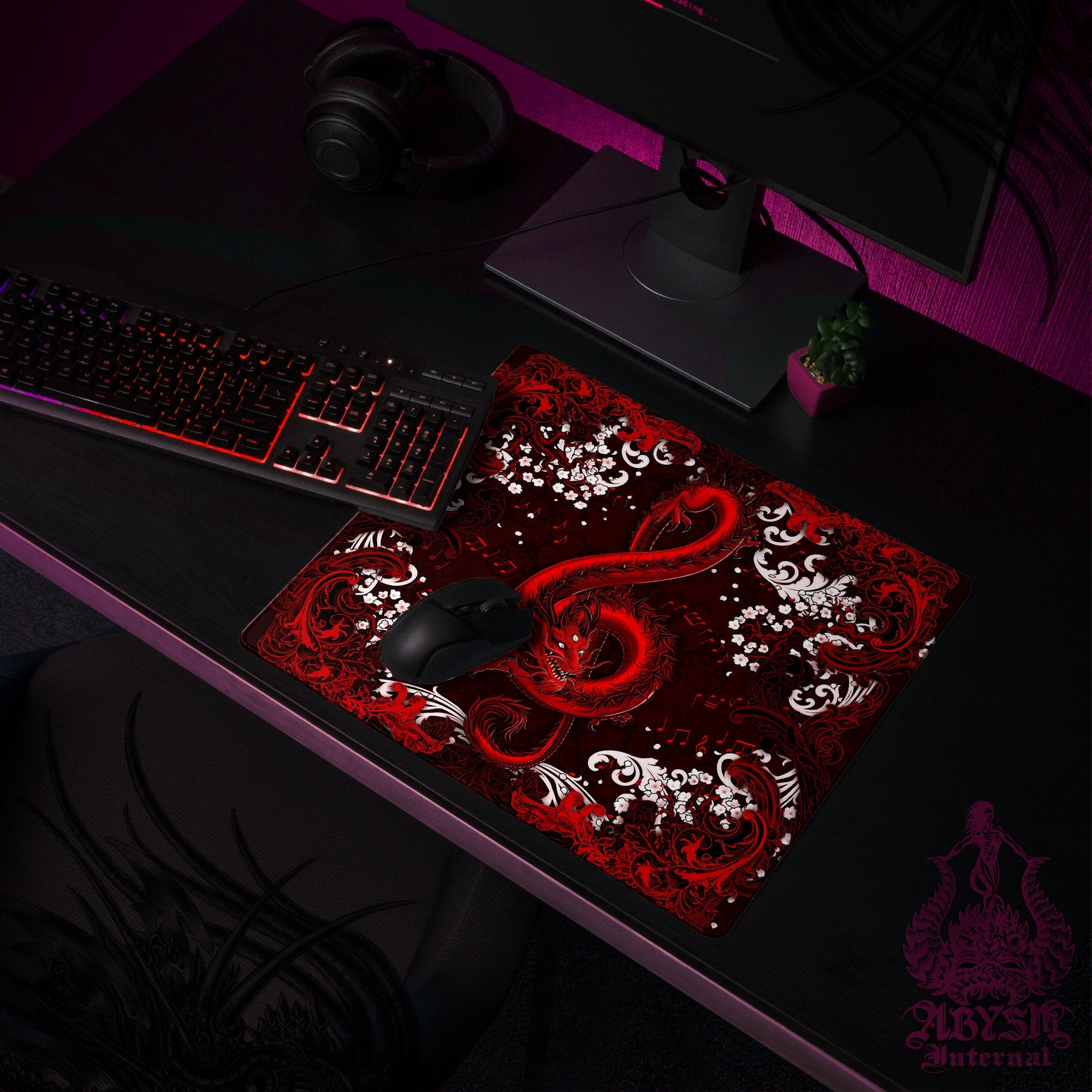 Music Gaming Mouse Pad, Red Dragon Desk Mat, Gothic Table Protector Cover, Bloody Black Workpad, Treble Clef Art Print Music Gaming Mouse Pad, Red Dragon Desk Mat, Gothic Table Protector Cover, Bloody Black Workpad, Treble Clef Art Print