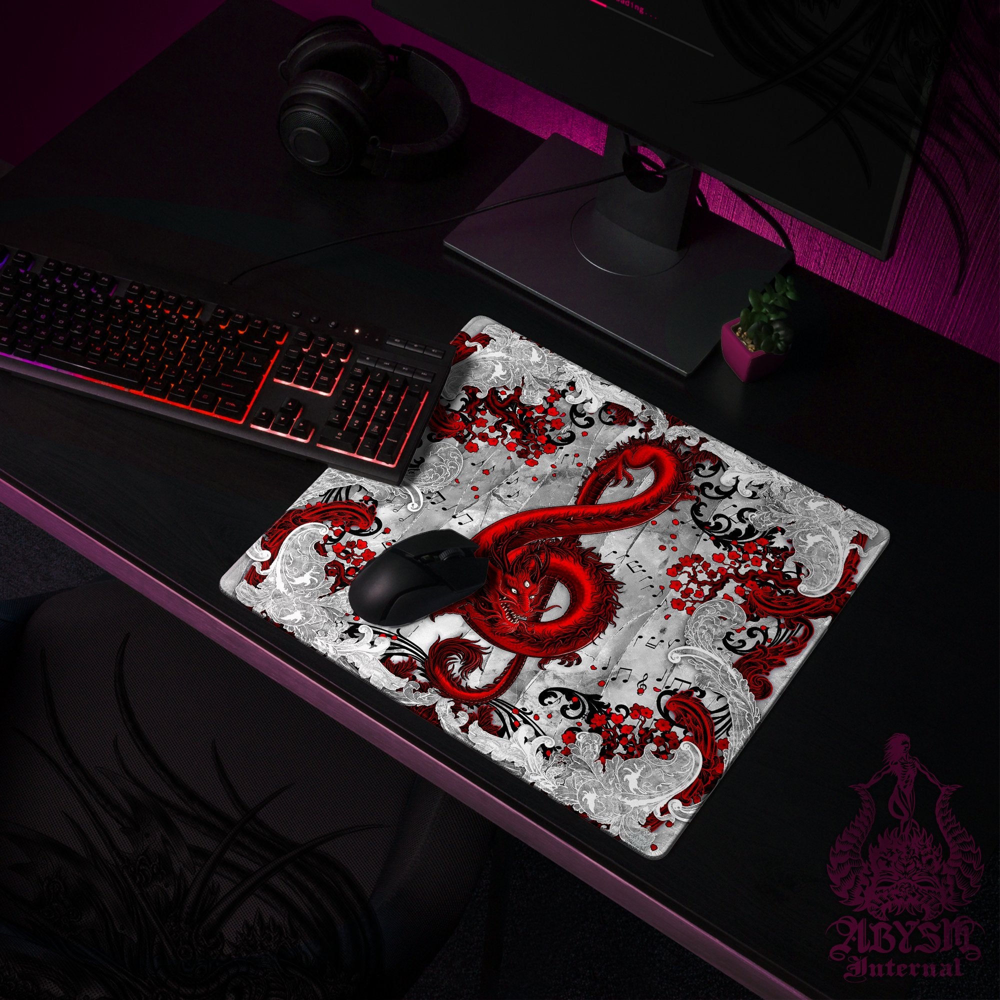 Music Mouse Pad, Red Dragon Gaming Desk Mat, Asian Workpad, Bloody White Goth Table Protector Cover, Treble Clef Art Print Music Mouse Pad, Red Dragon Gaming Desk Mat, Asian Workpad, Bloody White Goth Table Protector Cover, Treble Clef Art Print