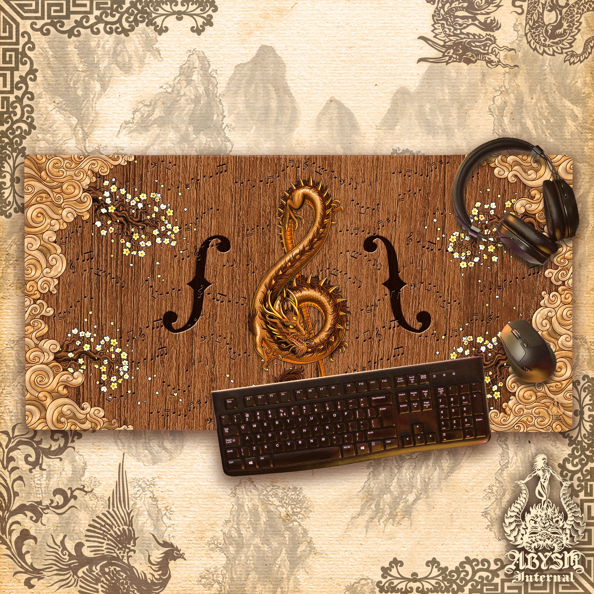 Music Workpad, Dragon Desk Mat, Asian Gaming Mouse Pad, Fantasy Table Protector Cover, Treble Clef Art Print – Cream, Violin, 2 Options Music Workpad, Dragon Desk Mat, Asian Gaming Mouse Pad, Fantasy Table Protector Cover, Treble Clef Art Print – Cream, Violin, 2 Options