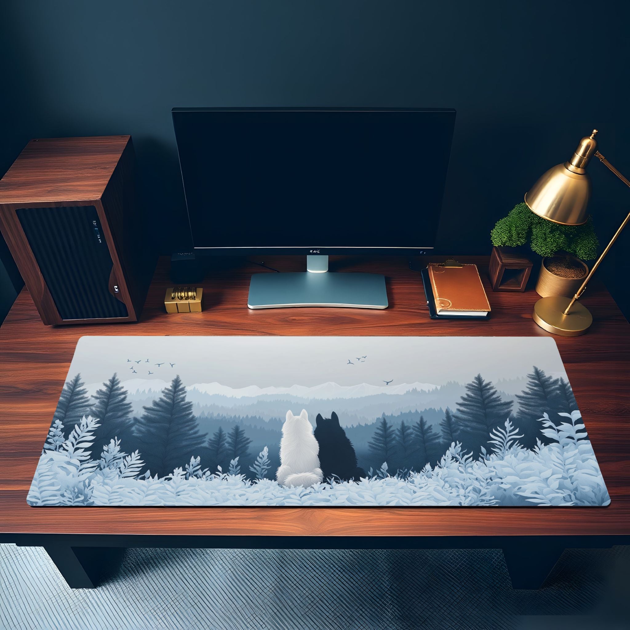 Mystical Forest Wolf Desk Mat Blue and White Snow Mountain Minimalist Nature Mouse Pad Mystical Forest Wolf Desk Mat Blue and White Snow Mountain Minimalist Nature Mouse Pad