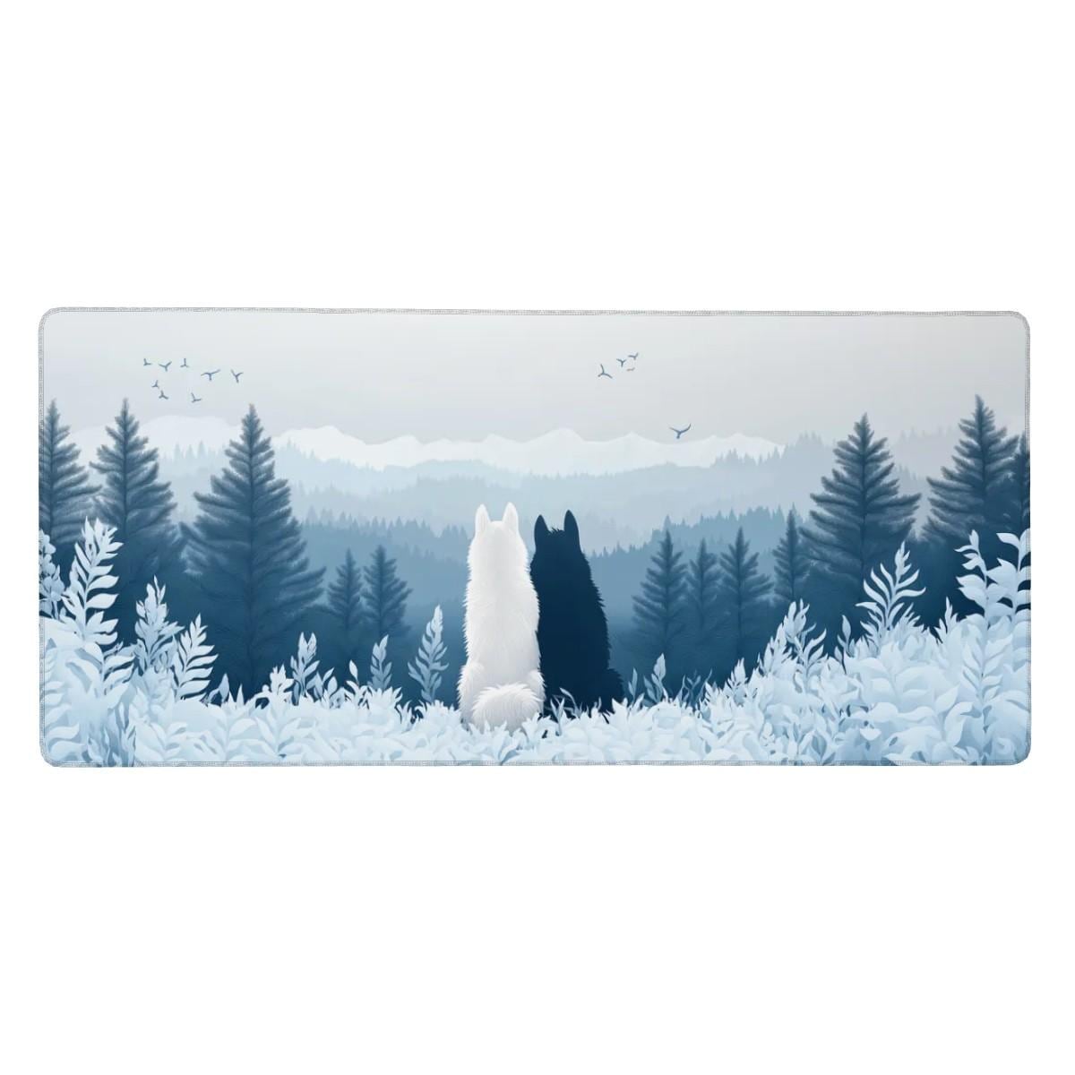 Mystical Forest Wolf Desk Mat Blue and White Snow Mountain Minimalist Nature Mouse Pad Mystical Forest Wolf Desk Mat Blue and White Snow Mountain Minimalist Nature Mouse Pad