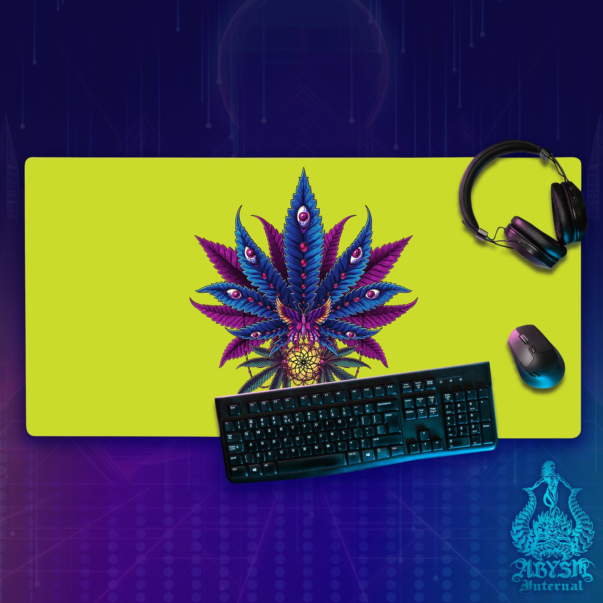 Neon Weed Gaming Desk Mat, Cannabis Mouse Pad, 420 Table Protector Cover, Marijuana Workpad, Art Print – Deep Pink and Green, 2 Colors Neon Weed Gaming Desk Mat, Cannabis Mouse Pad, 420 Table Protector Cover, Marijuana Workpad, Art Print – Deep Pink and Green, 2 Colors