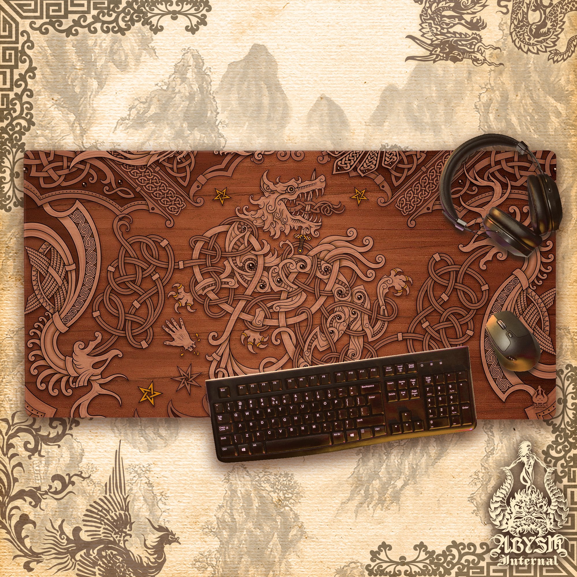 Nordic Wolf Workpad, Norse Knotwork Desk Mat, Fenrir Gaming Mouse Pad, Viking Table Protector Cover, Art Print – Wood Nordic Wolf Workpad, Norse Knotwork Desk Mat, Fenrir Gaming Mouse Pad, Viking Table Protector Cover, Art Print – Wood