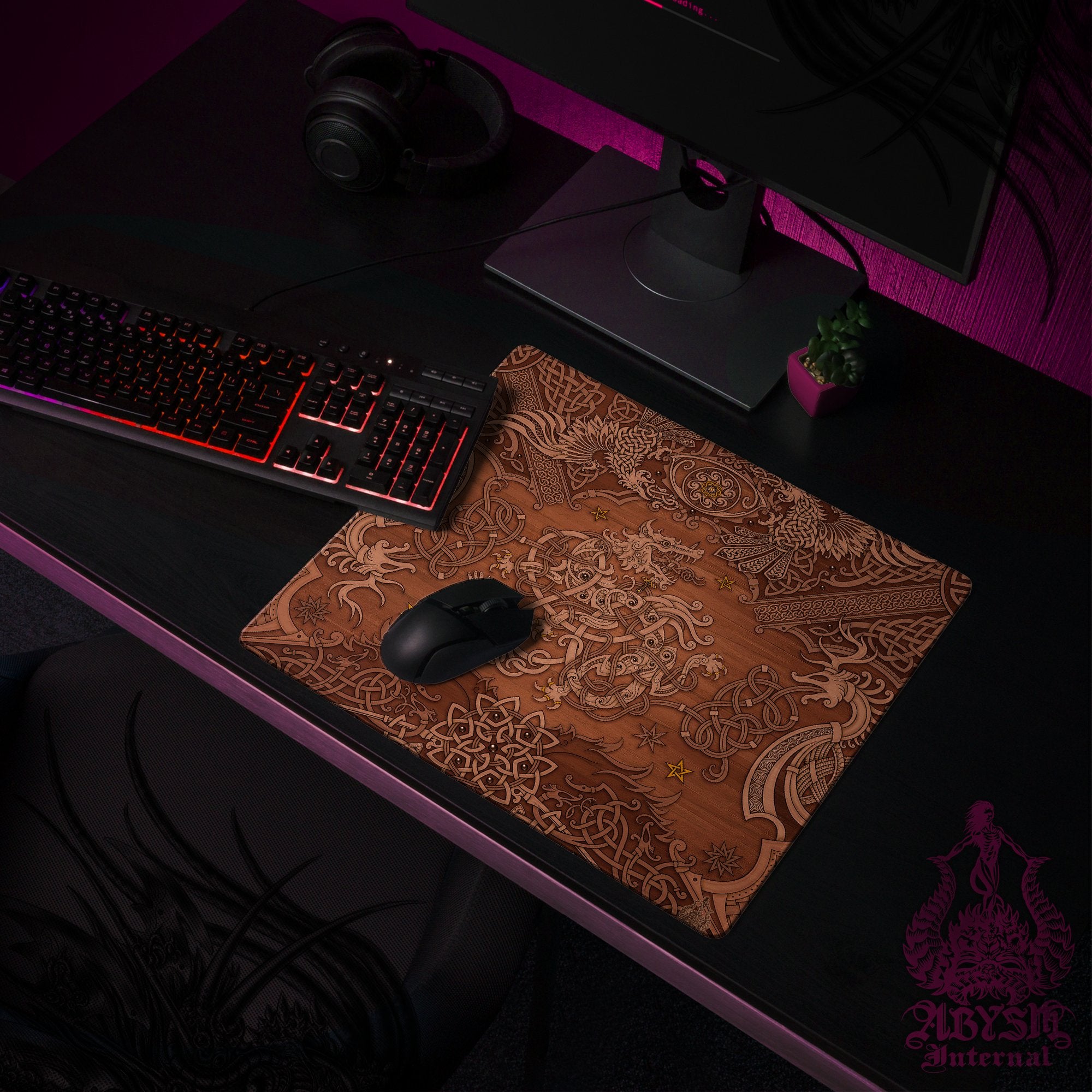 Nordic Wolf Workpad, Norse Knotwork Desk Mat, Fenrir Gaming Mouse Pad, Viking Table Protector Cover, Art Print – Wood Nordic Wolf Workpad, Norse Knotwork Desk Mat, Fenrir Gaming Mouse Pad, Viking Table Protector Cover, Art Print – Wood