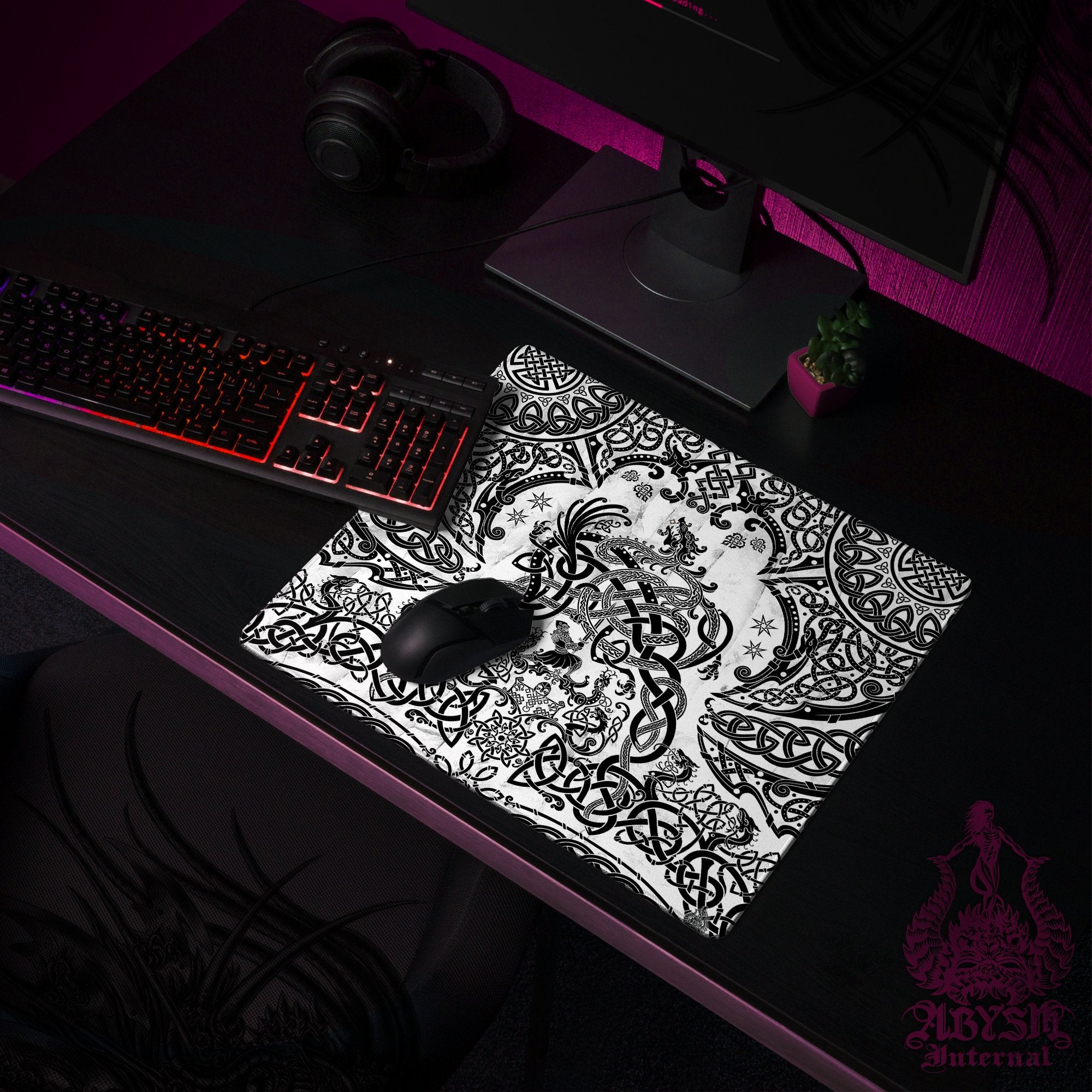 Norse Dragon Gaming Desk Mat, Viking Mouse Pad, Nordic Knotwork Table Protector Cover, Fafnir Workpad, Art Print – Black White Norse Dragon Gaming Desk Mat, Viking Mouse Pad, Nordic Knotwork Table Protector Cover, Fafnir Workpad, Art Print – Black White