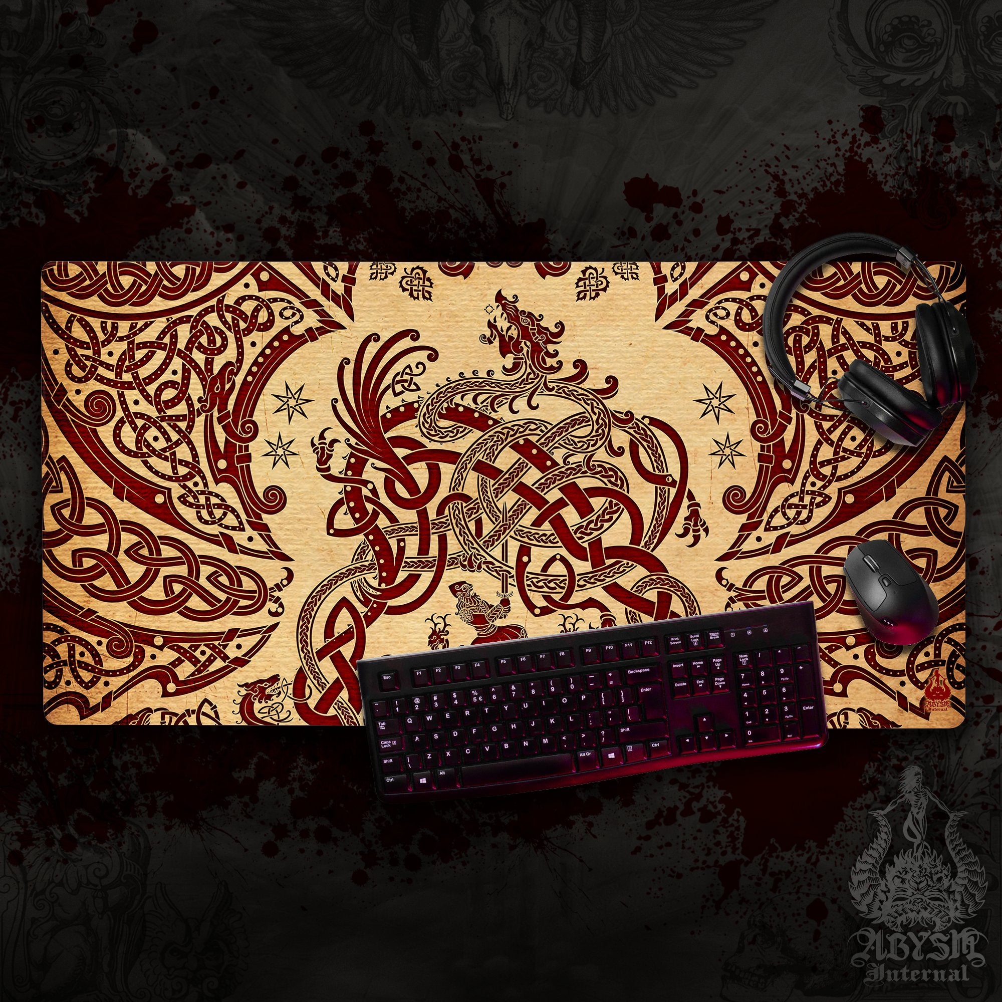 Norse Dragon Mouse Pad, Viking Gaming Desk Mat, Nordic Knotwork Workpad, Fafnir Table Protector Cover, Art Print – Paper Norse Dragon Mouse Pad, Viking Gaming Desk Mat, Nordic Knotwork Workpad, Fafnir Table Protector Cover, Art Print – Paper