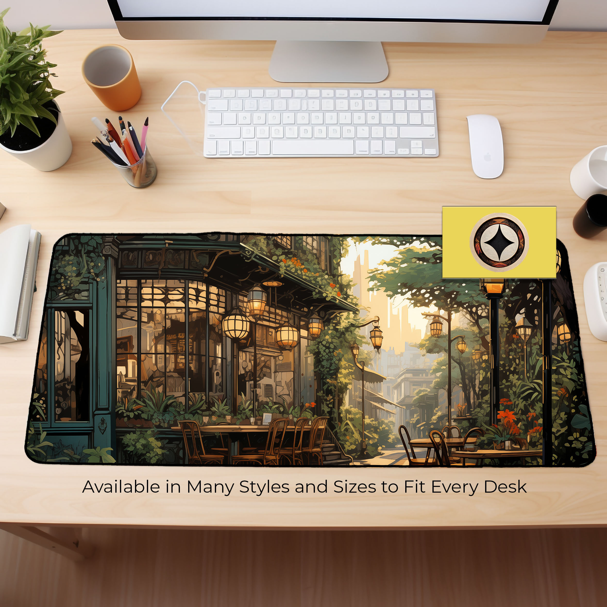 Nostalgic Peaceful Coffee Shop, Art Nouveau Inspired Desk Mat, Large Mouse Pad, Long Mousepad, Anime Desk Pad, Cute Kawaii Desk Nostalgic Peaceful Coffee Shop, Art Nouveau Inspired Desk Mat, Large Mouse Pad, Long Mousepad, Anime Desk Pad, Cute Kawaii Desk