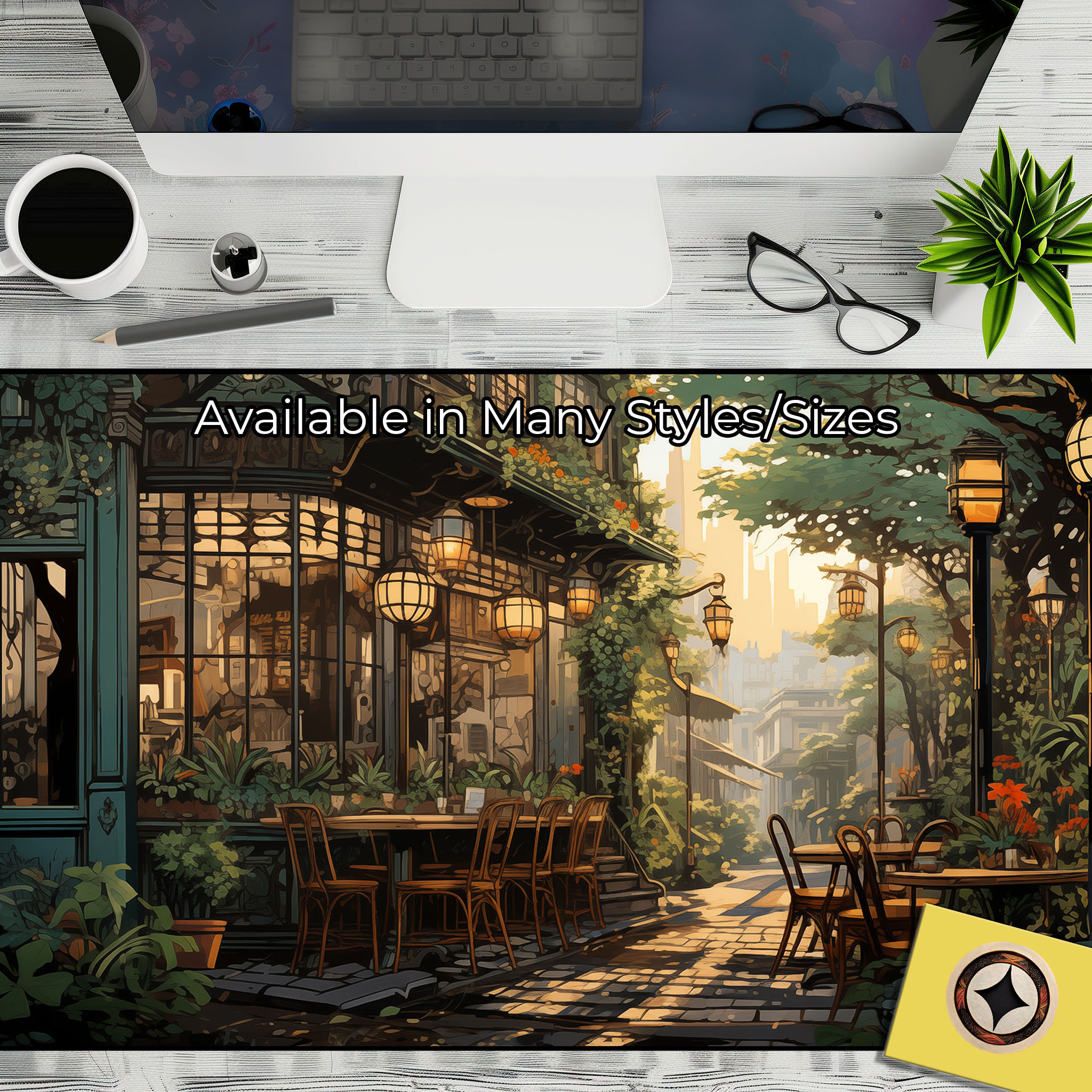 Nostalgic Peaceful Coffee Shop, Art Nouveau Inspired Desk Mat, Large Mouse Pad, Long Mousepad, Anime Desk Pad, Cute Kawaii Desk Nostalgic Peaceful Coffee Shop, Art Nouveau Inspired Desk Mat, Large Mouse Pad, Long Mousepad, Anime Desk Pad, Cute Kawaii Desk