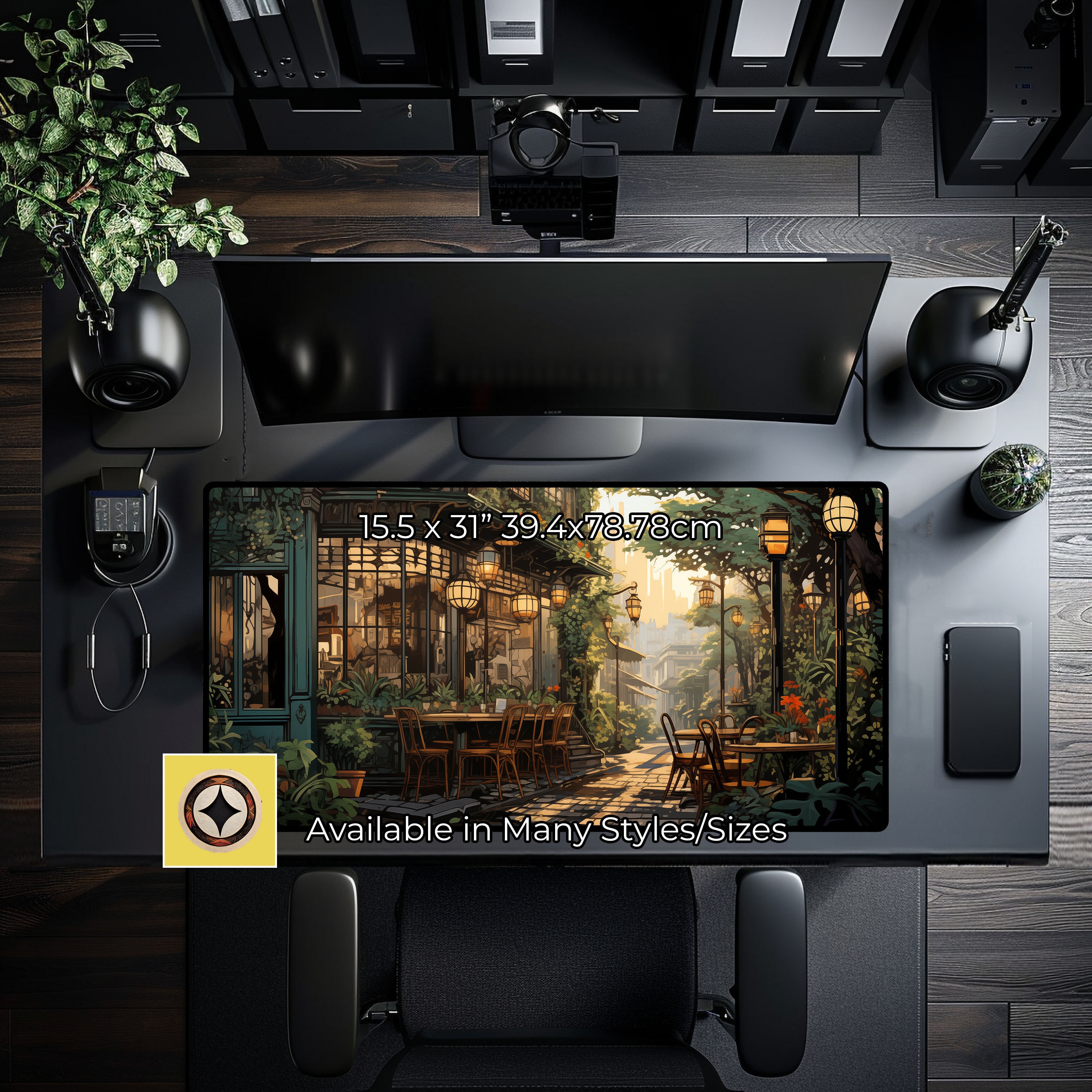 Nostalgic Peaceful Coffee Shop, Art Nouveau Inspired Desk Mat, Large Mouse Pad, Long Mousepad, Anime Desk Pad, Cute Kawaii Desk Nostalgic Peaceful Coffee Shop, Art Nouveau Inspired Desk Mat, Large Mouse Pad, Long Mousepad, Anime Desk Pad, Cute Kawaii Desk