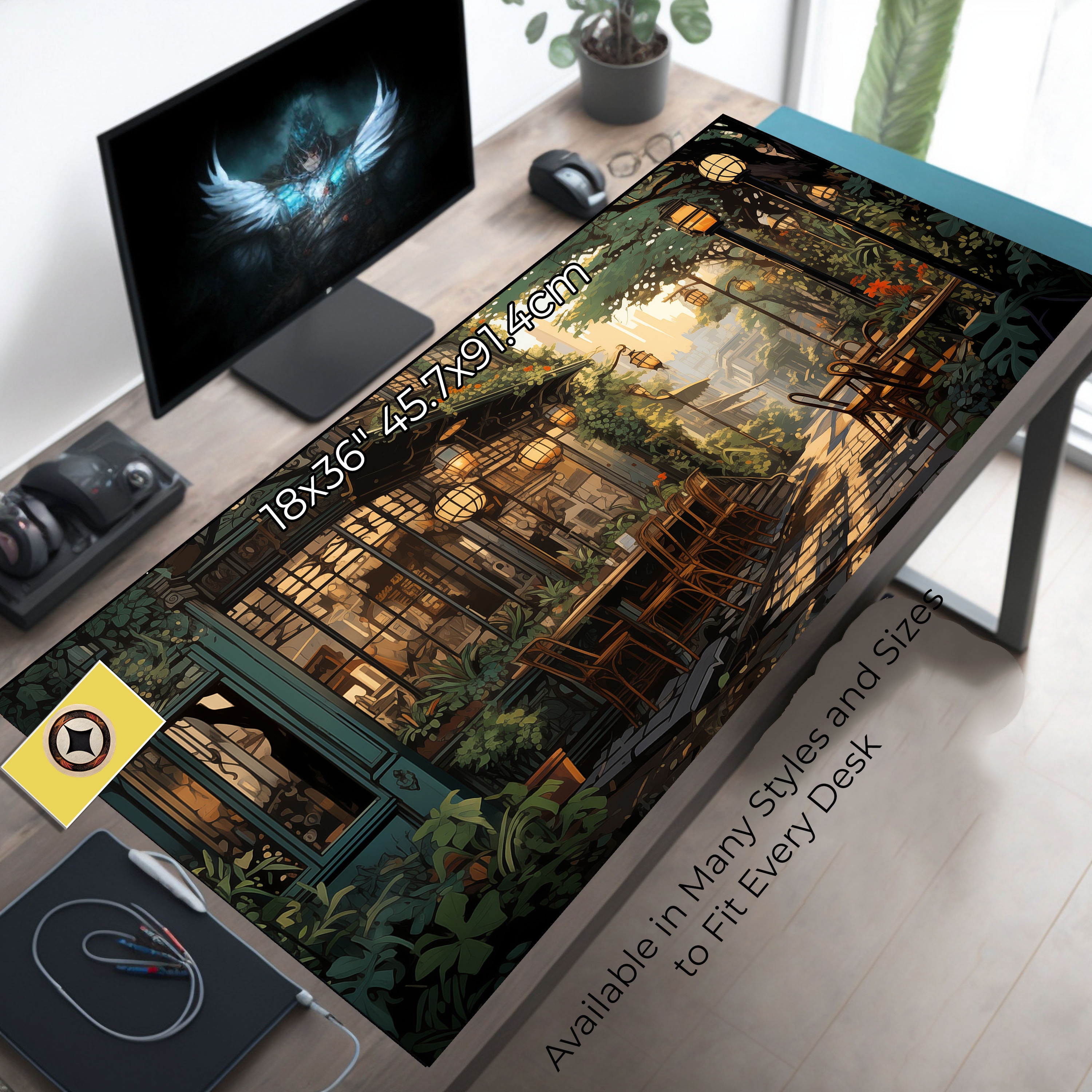 Nostalgic Peaceful Coffee Shop, Art Nouveau Inspired Desk Mat, Large Mouse Pad, Long Mousepad, Anime Desk Pad, Cute Kawaii Desk Nostalgic Peaceful Coffee Shop, Art Nouveau Inspired Desk Mat, Large Mouse Pad, Long Mousepad, Anime Desk Pad, Cute Kawaii Desk