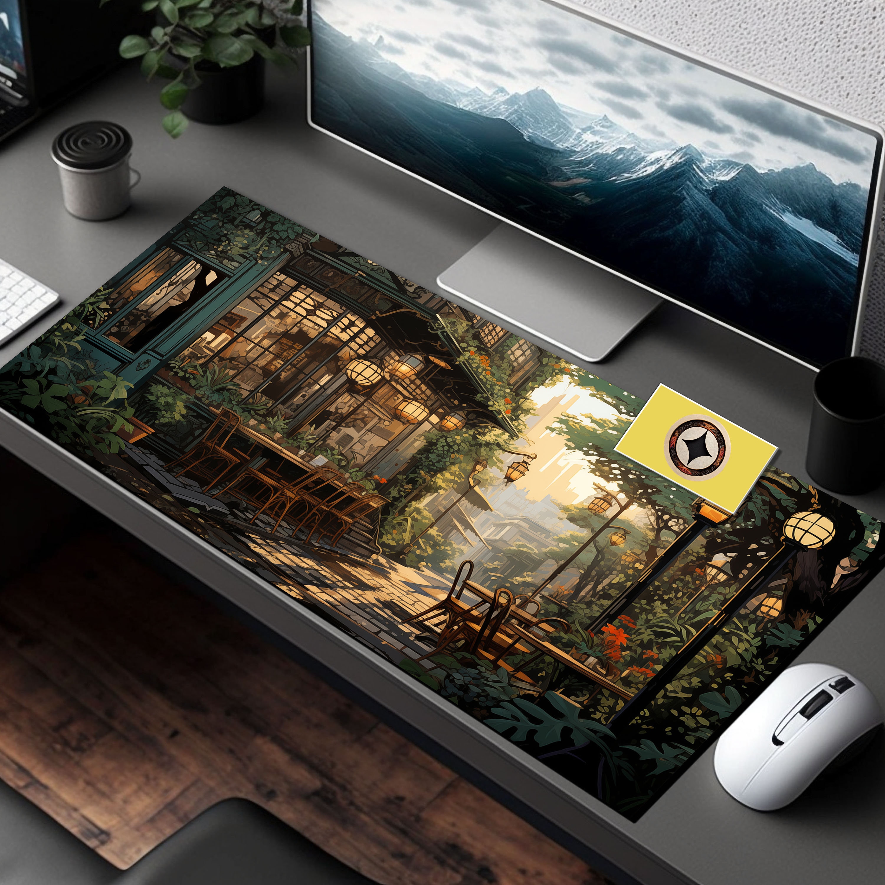 Nostalgic Peaceful Coffee Shop, Art Nouveau Inspired Desk Mat, Large Mouse Pad, Long Mousepad, Anime Desk Pad, Cute Kawaii Desk Nostalgic Peaceful Coffee Shop, Art Nouveau Inspired Desk Mat, Large Mouse Pad, Long Mousepad, Anime Desk Pad, Cute Kawaii Desk