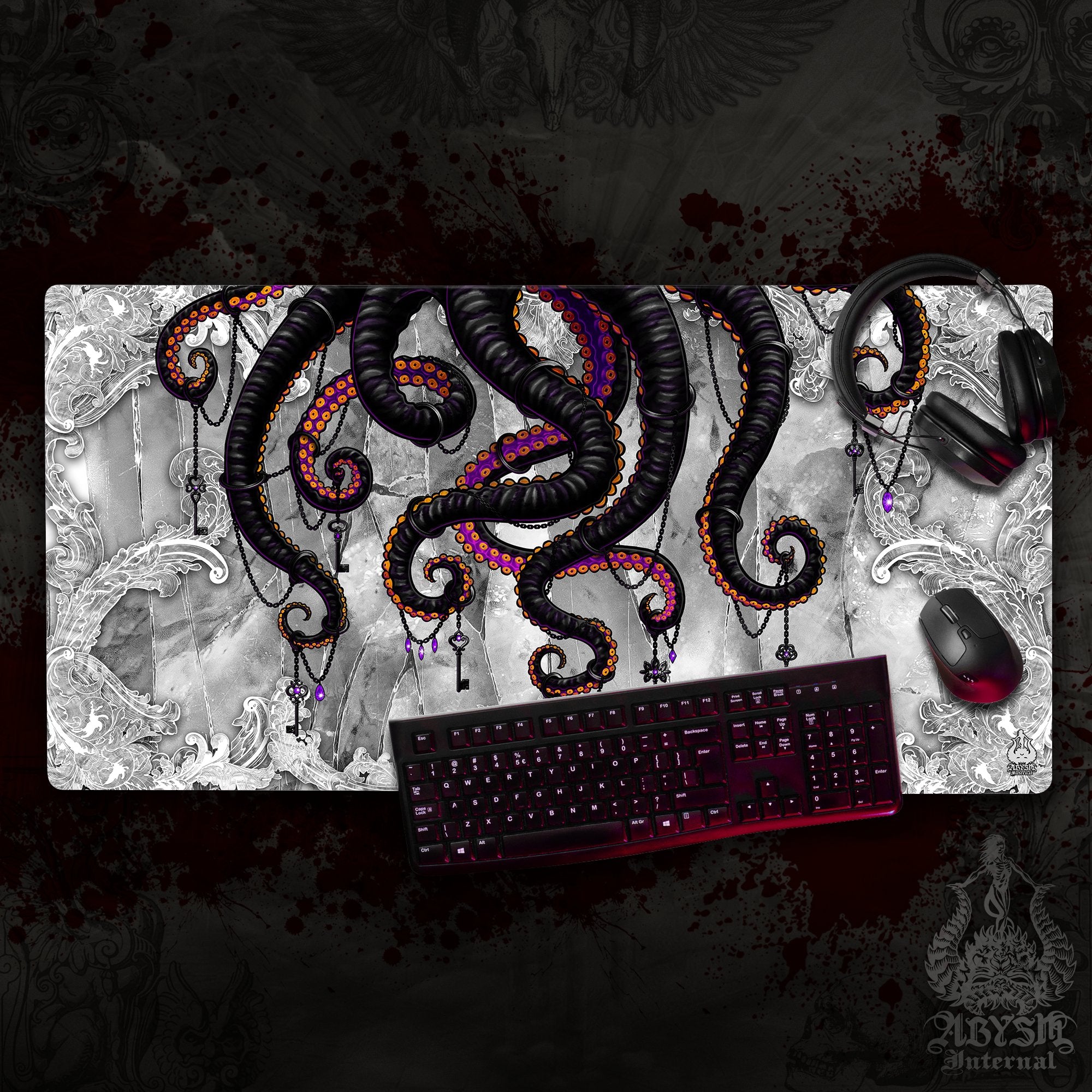 Octopus Gaming Mouse Pad, Tentacles Desk Mat, Gamer Table Protector Cover, White Goth Workpad, Fantasy Art Print – Stone Octopus Gaming Mouse Pad, Tentacles Desk Mat, Gamer Table Protector Cover, White Goth Workpad, Fantasy Art Print – Stone