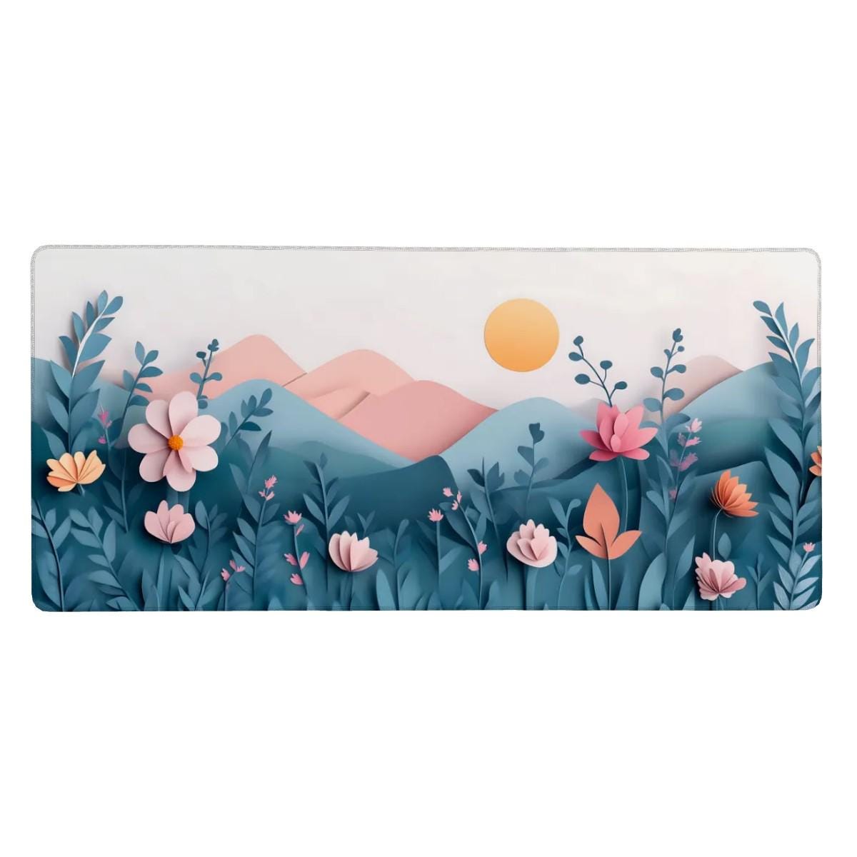 Paper Art Floral Desk Mat Pastel Garden Mouse Pad – Aesthetic Pink, Green Mountain Landscape Paper Art Floral Desk Mat Pastel Garden Mouse Pad – Aesthetic Pink, Green Mountain Landscape