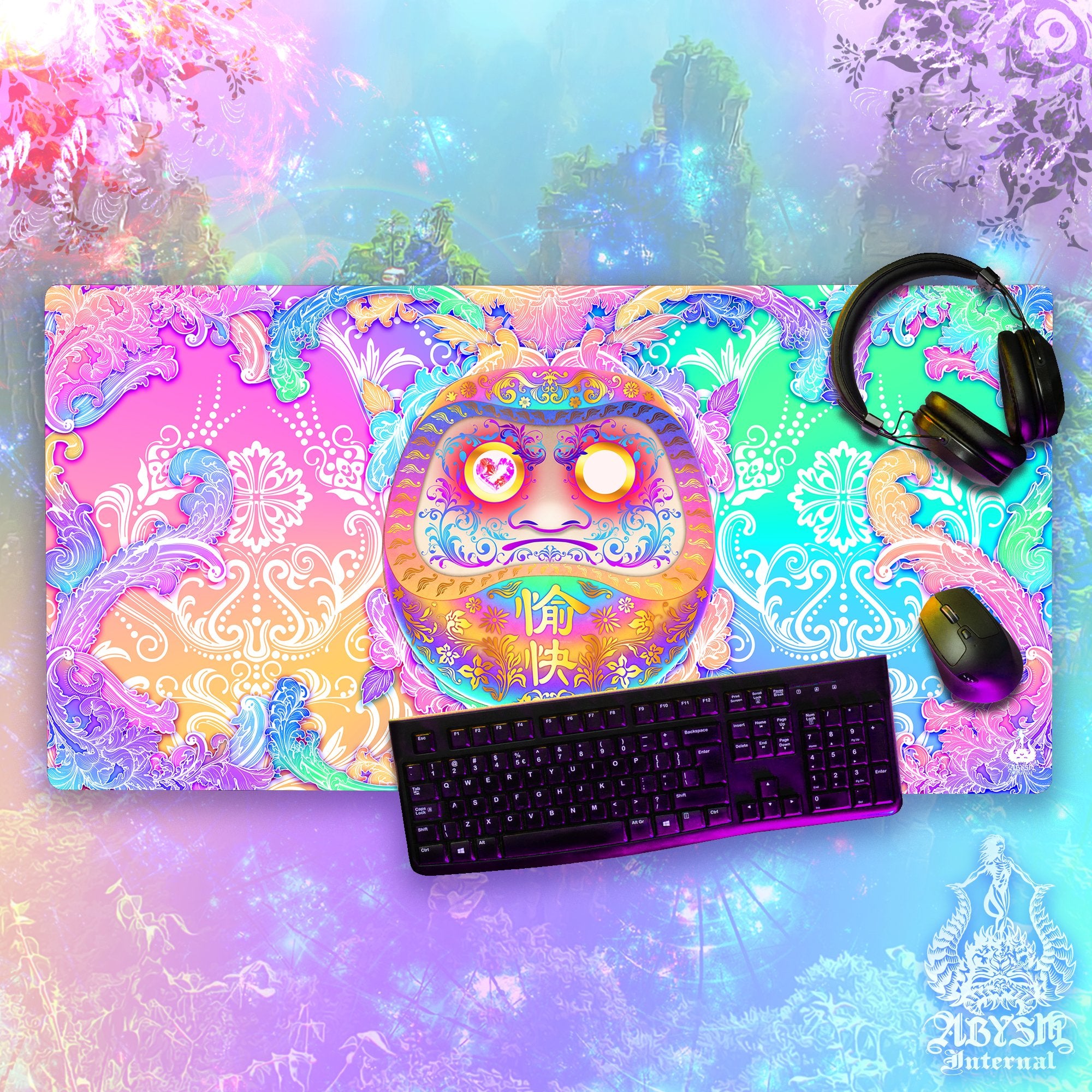 Pastel Gaming Desk Mat, Girl Gamer Mouse Pad, Japanese Daruma Table Protector Cover, Psychedelic Workpad, Harajuku Yume Kawaii Art Print – Manga and Anime Pastel Gaming Desk Mat, Girl Gamer Mouse Pad, Japanese Daruma Table Protector Cover, Psychedelic Workpad, Harajuku Yume Kawaii Art Print – Manga and Anime