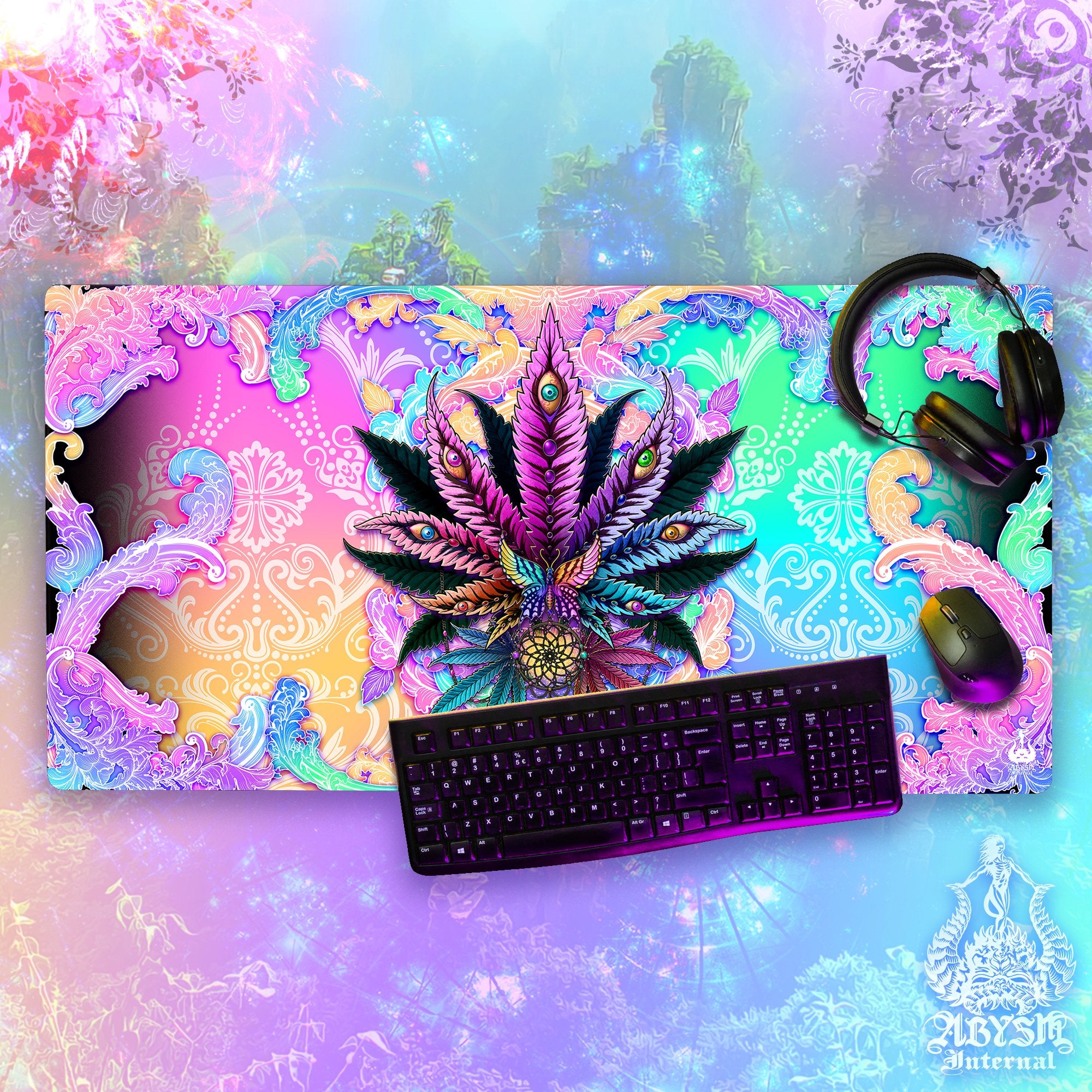 Pastel Gaming Desk Mat, Marijuana Mouse Pad, Psychedelic Cannabis Table Protector Cover, Weed Workpad, 420 Art Print – Black Pastel Gaming Desk Mat, Marijuana Mouse Pad, Psychedelic Cannabis Table Protector Cover, Weed Workpad, 420 Art Print – Black