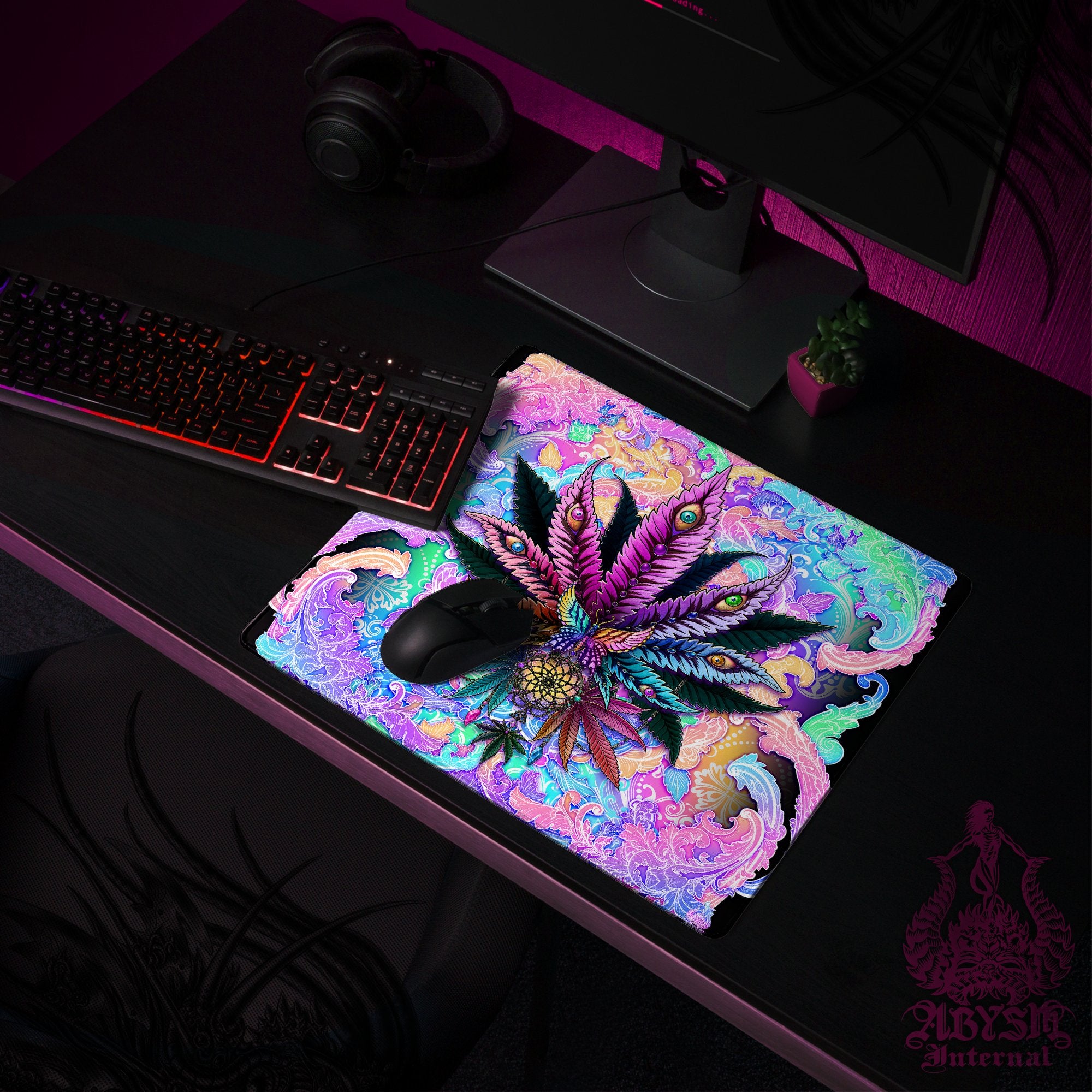 Pastel Gaming Desk Mat, Marijuana Mouse Pad, Psychedelic Cannabis Table Protector Cover, Weed Workpad, 420 Art Print – Black Pastel Gaming Desk Mat, Marijuana Mouse Pad, Psychedelic Cannabis Table Protector Cover, Weed Workpad, 420 Art Print – Black