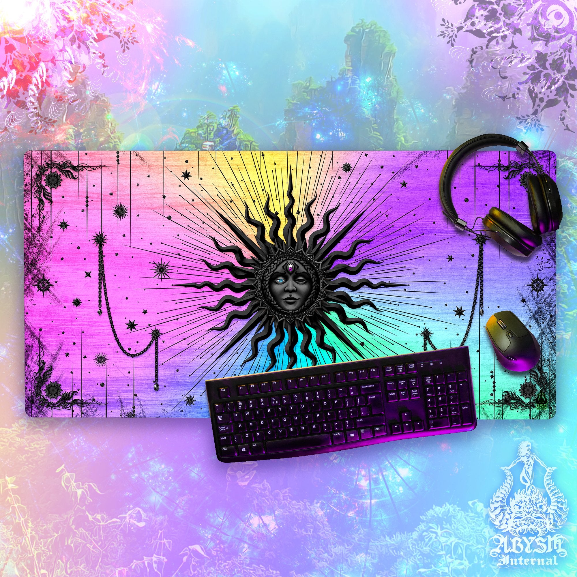 Pastel Gaming Mouse Pad, Black Sun Desk Mat, Gamer Girl Table Protector Cover, Tarot Arcana Workpad, Esoteric Art Print Pastel Gaming Mouse Pad, Black Sun Desk Mat, Gamer Girl Table Protector Cover, Tarot Arcana Workpad, Esoteric Art Print