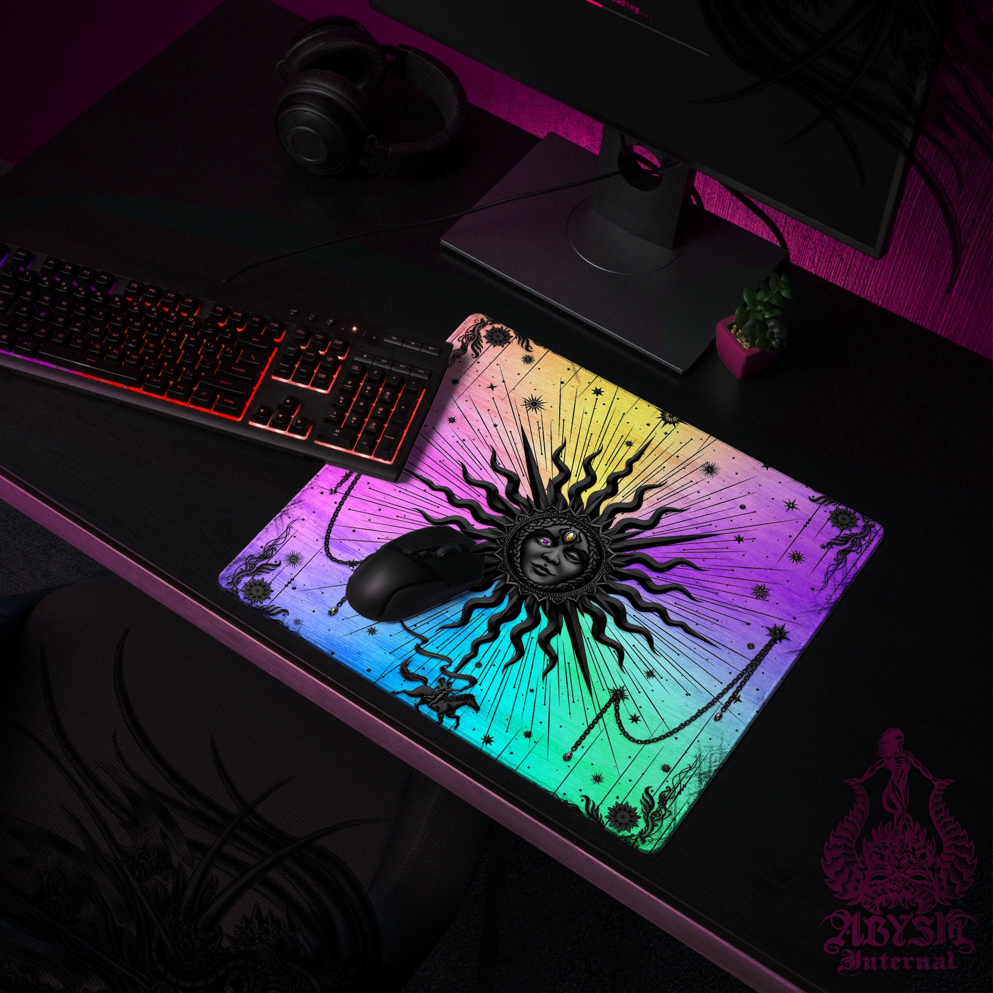 Pastel Gaming Mouse Pad, Black Sun Desk Mat, Gamer Girl Table Protector Cover, Tarot Arcana Workpad, Esoteric Art Print Pastel Gaming Mouse Pad, Black Sun Desk Mat, Gamer Girl Table Protector Cover, Tarot Arcana Workpad, Esoteric Art Print