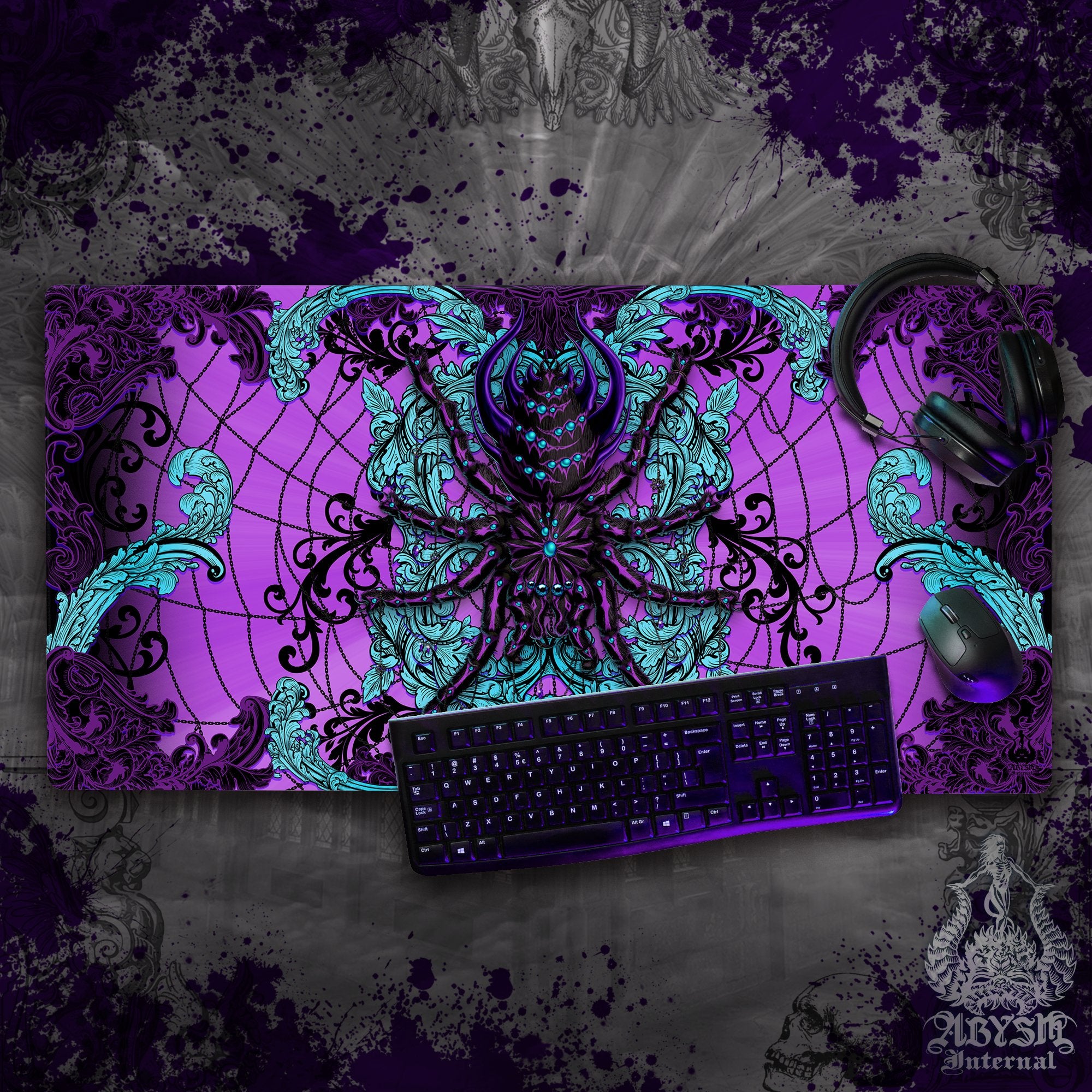 Pastel Goth Desk Mat, Spider Gaming Mouse Pad, Witchy Gamer Table Protector Cover, Tarantula Workpad, Whimsigoth Art Print – Black Purple Pastel Goth Desk Mat, Spider Gaming Mouse Pad, Witchy Gamer Table Protector Cover, Tarantula Workpad, Whimsigoth Art Print – Black Purple