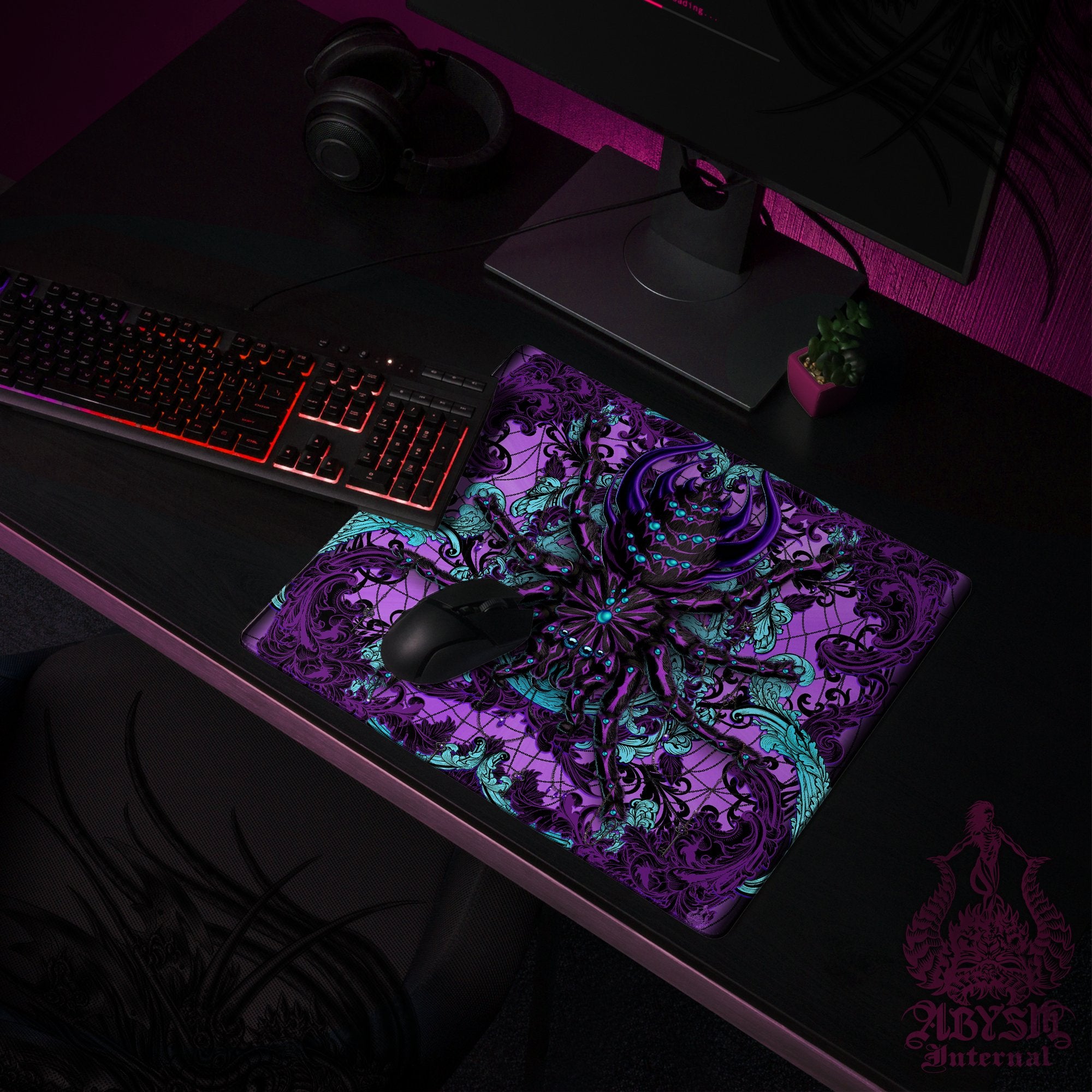 Pastel Goth Desk Mat, Spider Gaming Mouse Pad, Witchy Gamer Table Protector Cover, Tarantula Workpad, Whimsigoth Art Print – Black Purple Pastel Goth Desk Mat, Spider Gaming Mouse Pad, Witchy Gamer Table Protector Cover, Tarantula Workpad, Whimsigoth Art Print – Black Purple