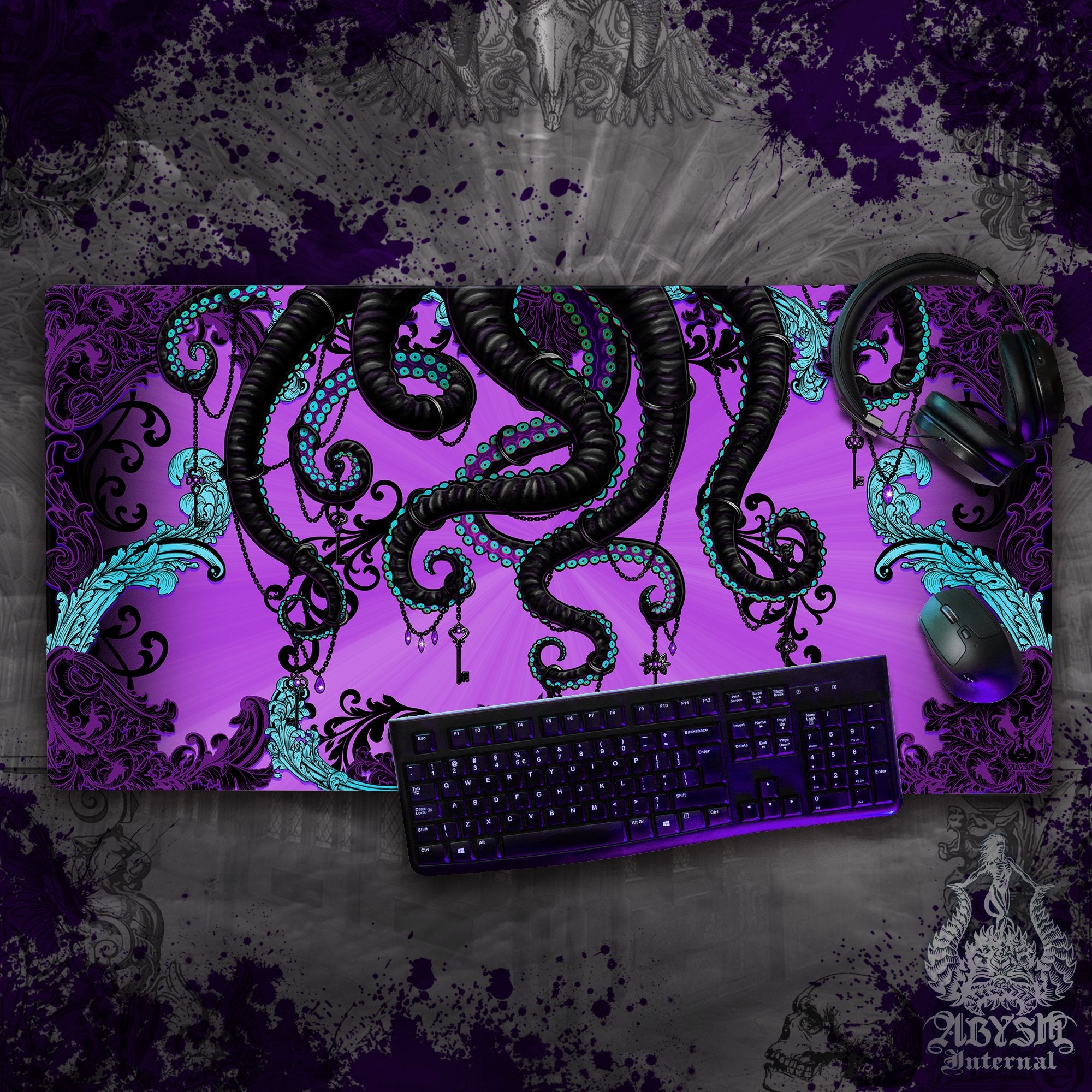 Pastel Goth Gaming Desk Mat, Octopus Mouse Pad, Table Protector Cover, Black and Purple Tentacles Workpad, Whimsigoth, Fantasy Art Print Pastel Goth Gaming Desk Mat, Octopus Mouse Pad, Table Protector Cover, Black and Purple Tentacles Workpad, Whimsigoth, Fantasy Art Print