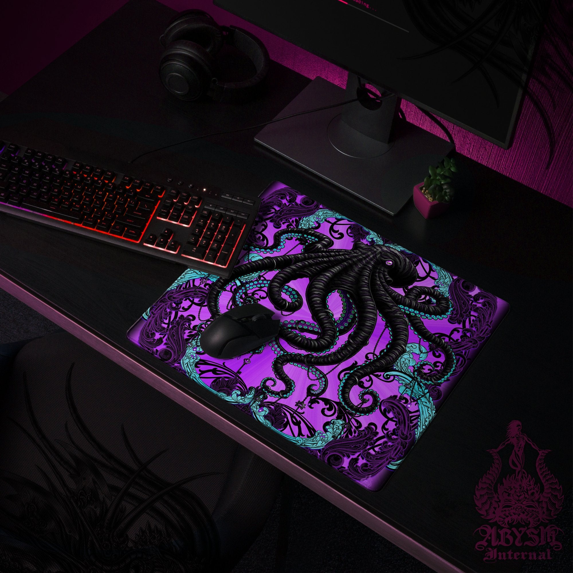 Pastel Goth Gaming Desk Mat, Octopus Mouse Pad, Table Protector Cover, Black and Purple Tentacles Workpad, Whimsigoth, Fantasy Art Print Pastel Goth Gaming Desk Mat, Octopus Mouse Pad, Table Protector Cover, Black and Purple Tentacles Workpad, Whimsigoth, Fantasy Art Print