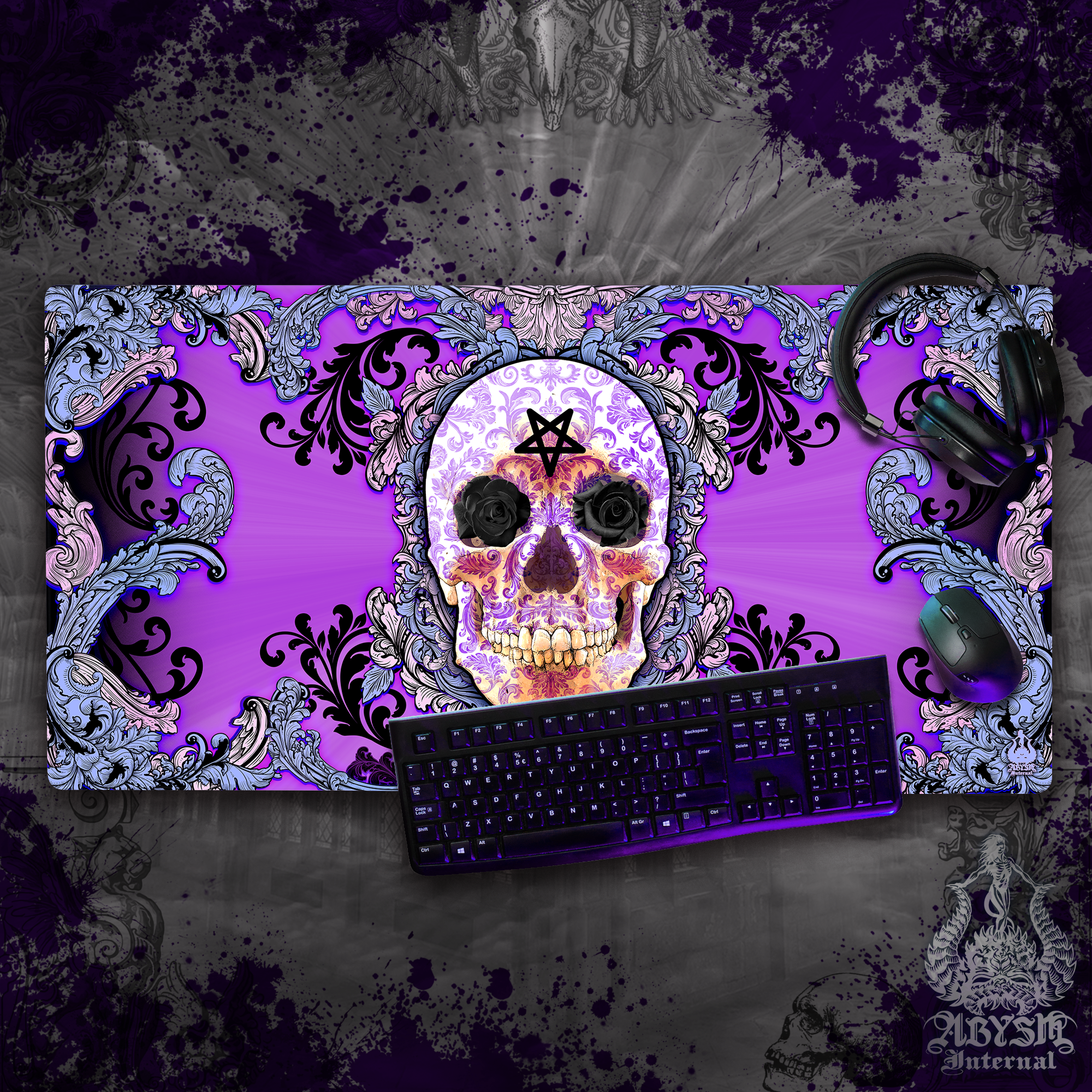 Pastel Goth Gaming Desk Mat, Skull Mouse Pad, Black and Purple Table Protector Cover, Whimsigoth Workpad, Art Print Pastel Goth Gaming Desk Mat, Skull Mouse Pad, Black and Purple Table Protector Cover, Whimsigoth Workpad, Art Print