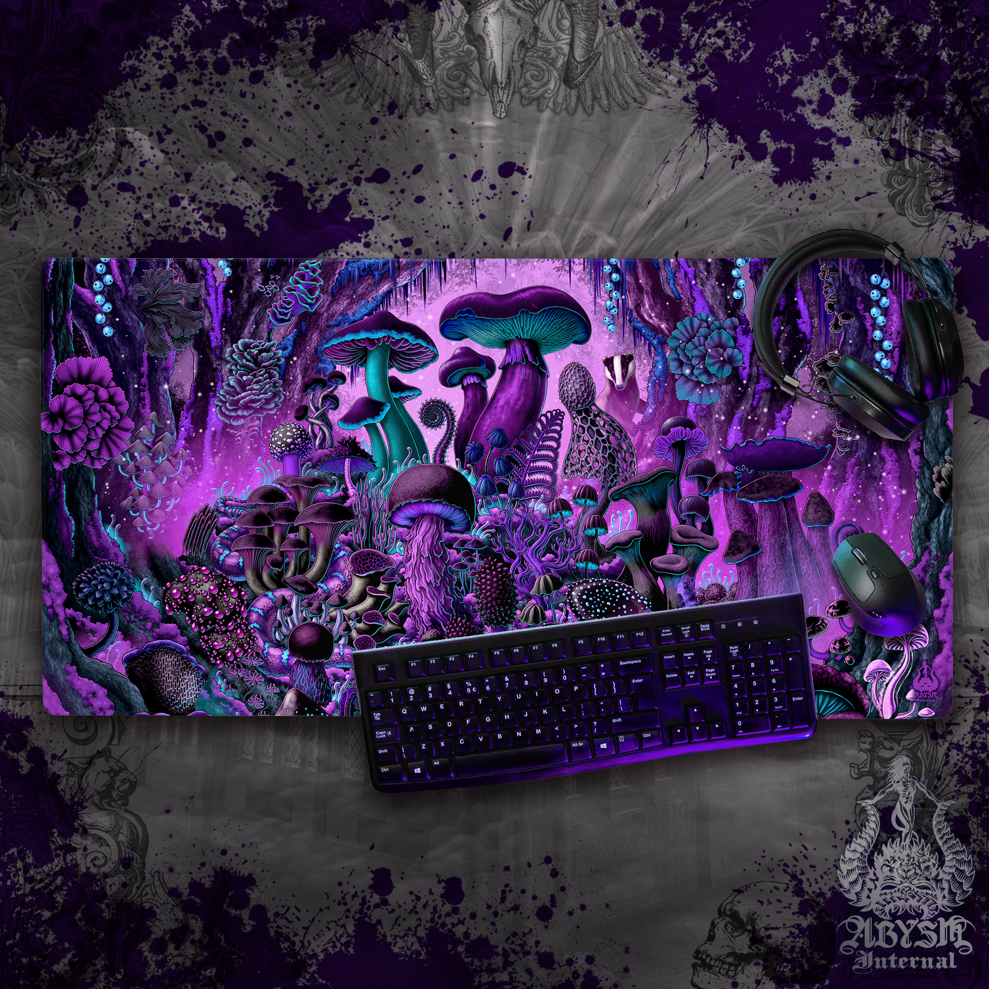 Pastel Goth Gaming Mouse Pad, Magic Mushrooms Desk Mat, Black and Purple Table Protector Cover, Magic Shrooms Workpad Pastel Goth Gaming Mouse Pad, Magic Mushrooms Desk Mat, Black and Purple Table Protector Cover, Magic Shrooms Workpad