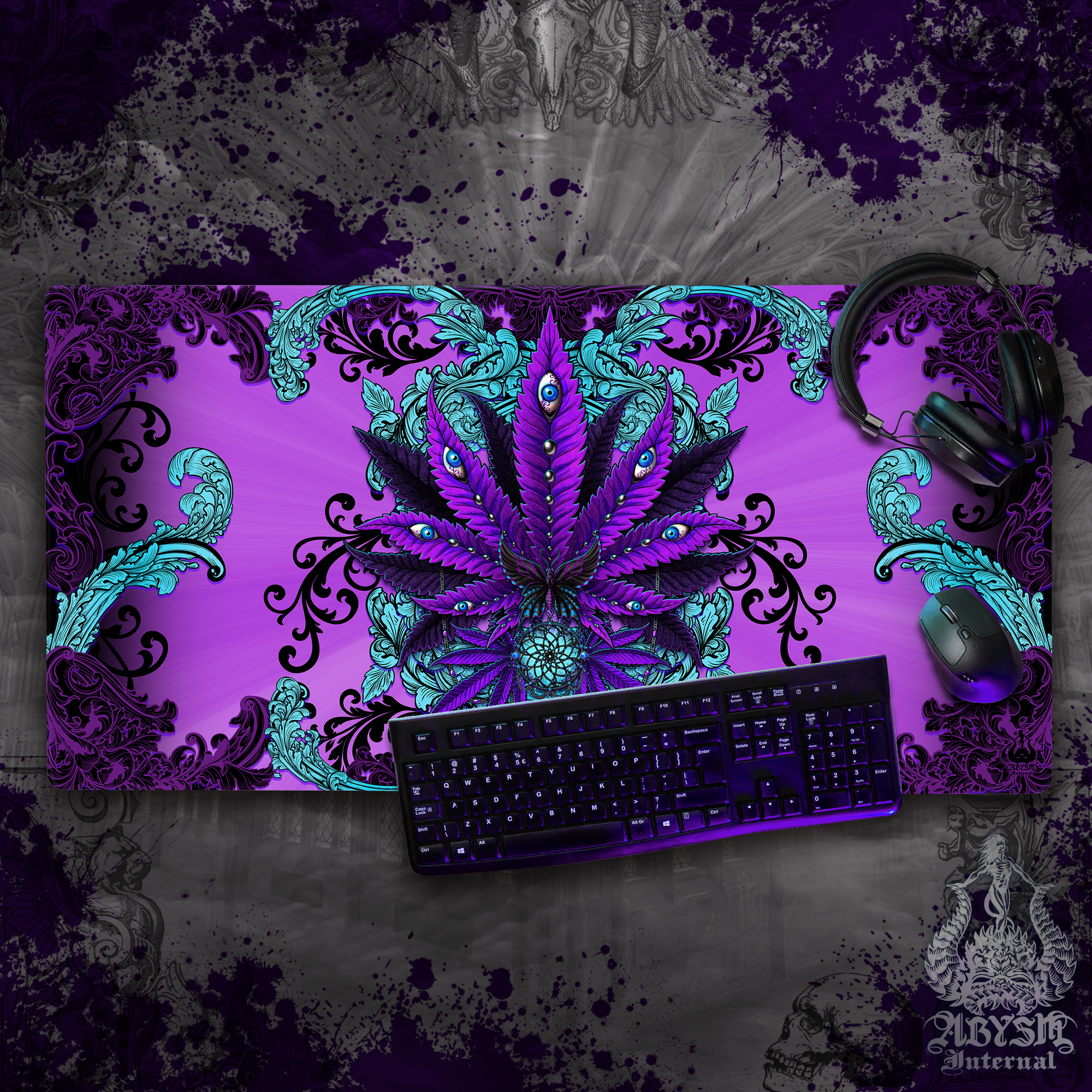 Pastel Goth Mouse Pad, 420 Gaming Desk Mat, Weed Workpad, Cannabis Table Protector Cover, Marijuana Art Print – Black Purple Pastel Goth Mouse Pad, 420 Gaming Desk Mat, Weed Workpad, Cannabis Table Protector Cover, Marijuana Art Print – Black Purple