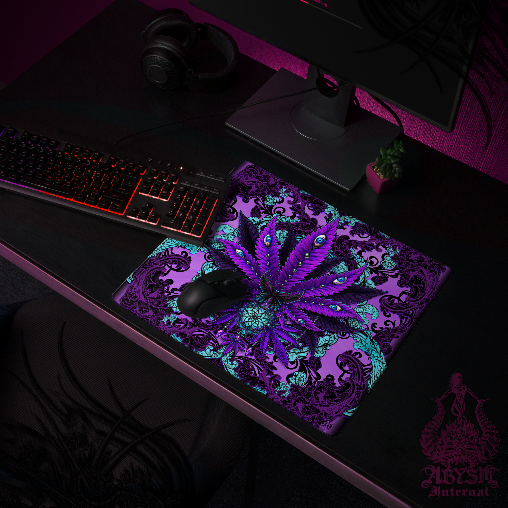 Pastel Goth Mouse Pad, 420 Gaming Desk Mat, Weed Workpad, Cannabis Table Protector Cover, Marijuana Art Print – Black Purple Pastel Goth Mouse Pad, 420 Gaming Desk Mat, Weed Workpad, Cannabis Table Protector Cover, Marijuana Art Print – Black Purple