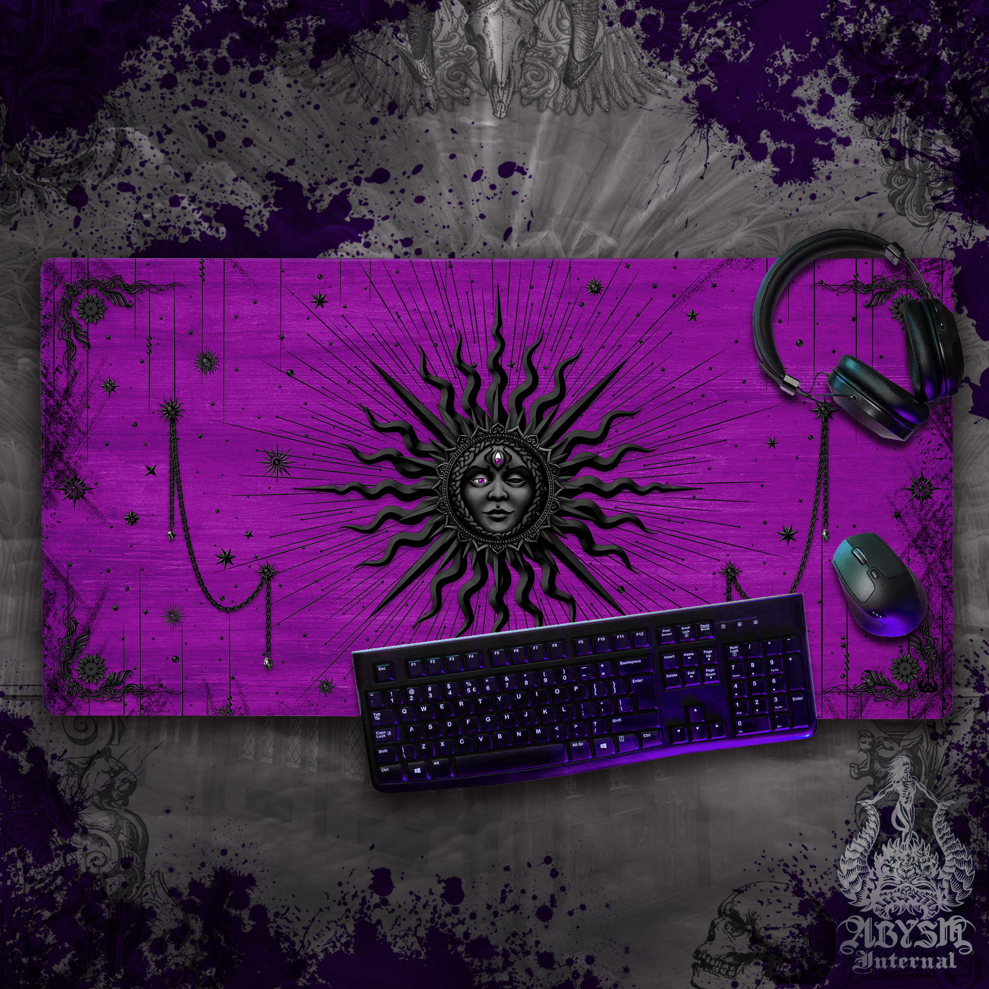 Pastel Goth Sun Mouse Pad, Tarot Arcana Gaming Desk Mat, Whimsigoth Workpad, Witchy Table Protector Cover, Esoteric Art Print – Black Purple Pastel Goth Sun Mouse Pad, Tarot Arcana Gaming Desk Mat, Whimsigoth Workpad, Witchy Table Protector Cover, Esoteric Art Print – Black Purple