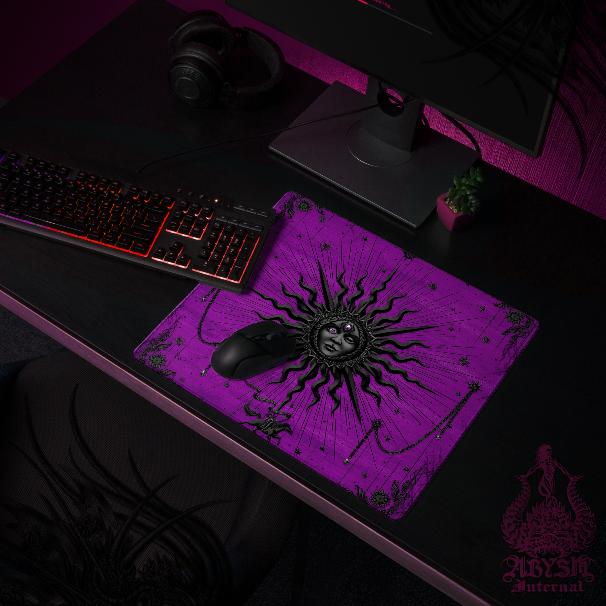 Pastel Goth Sun Mouse Pad, Tarot Arcana Gaming Desk Mat, Whimsigoth Workpad, Witchy Table Protector Cover, Esoteric Art Print – Black Purple Pastel Goth Sun Mouse Pad, Tarot Arcana Gaming Desk Mat, Whimsigoth Workpad, Witchy Table Protector Cover, Esoteric Art Print – Black Purple