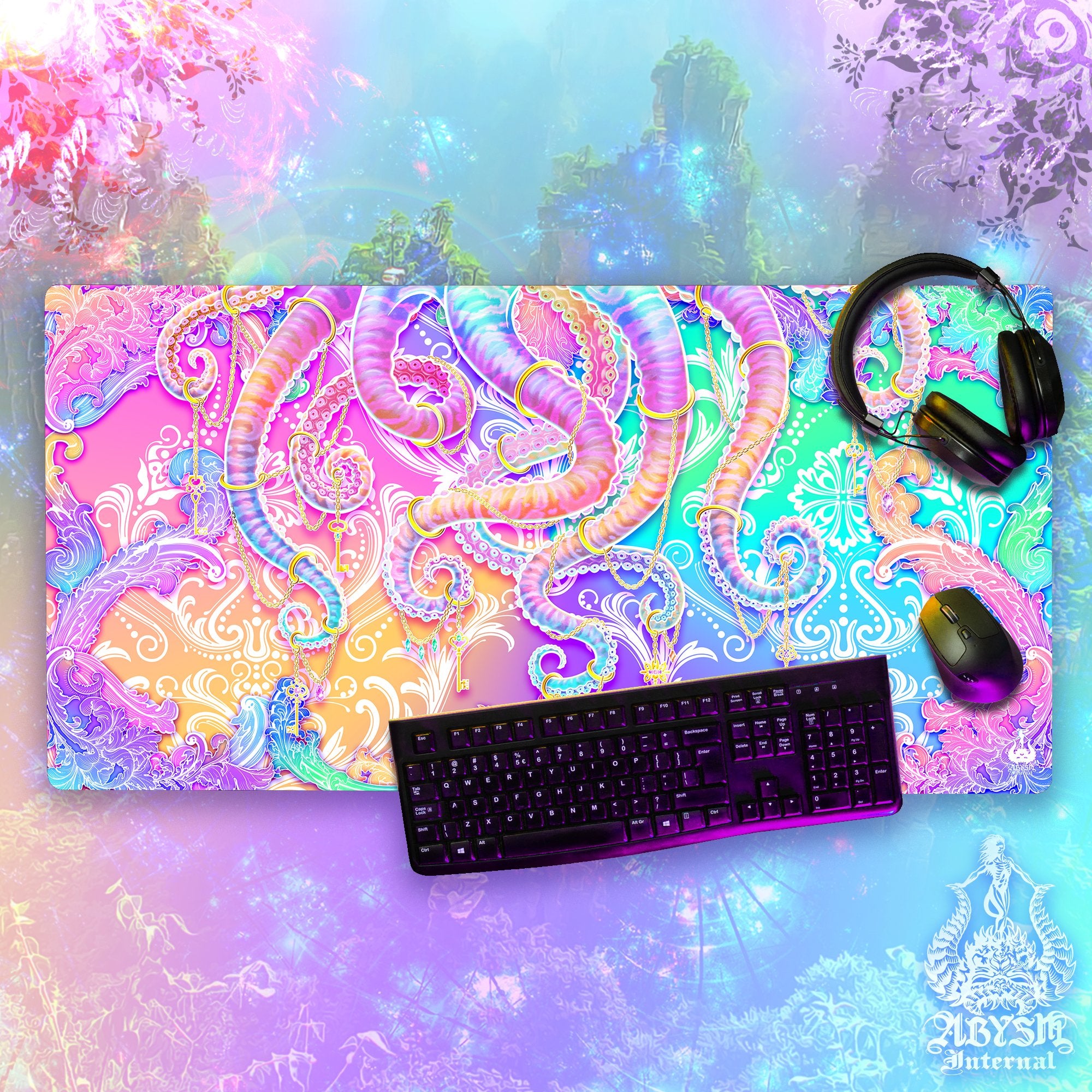 Pastel Mouse Pad, Trippy Octopus Gaming Desk Mat, Psychedelic Workpad, Girl Gamer Table Protector Cover, Fantasy Art Print Pastel Mouse Pad, Trippy Octopus Gaming Desk Mat, Psychedelic Workpad, Girl Gamer Table Protector Cover, Fantasy Art Print