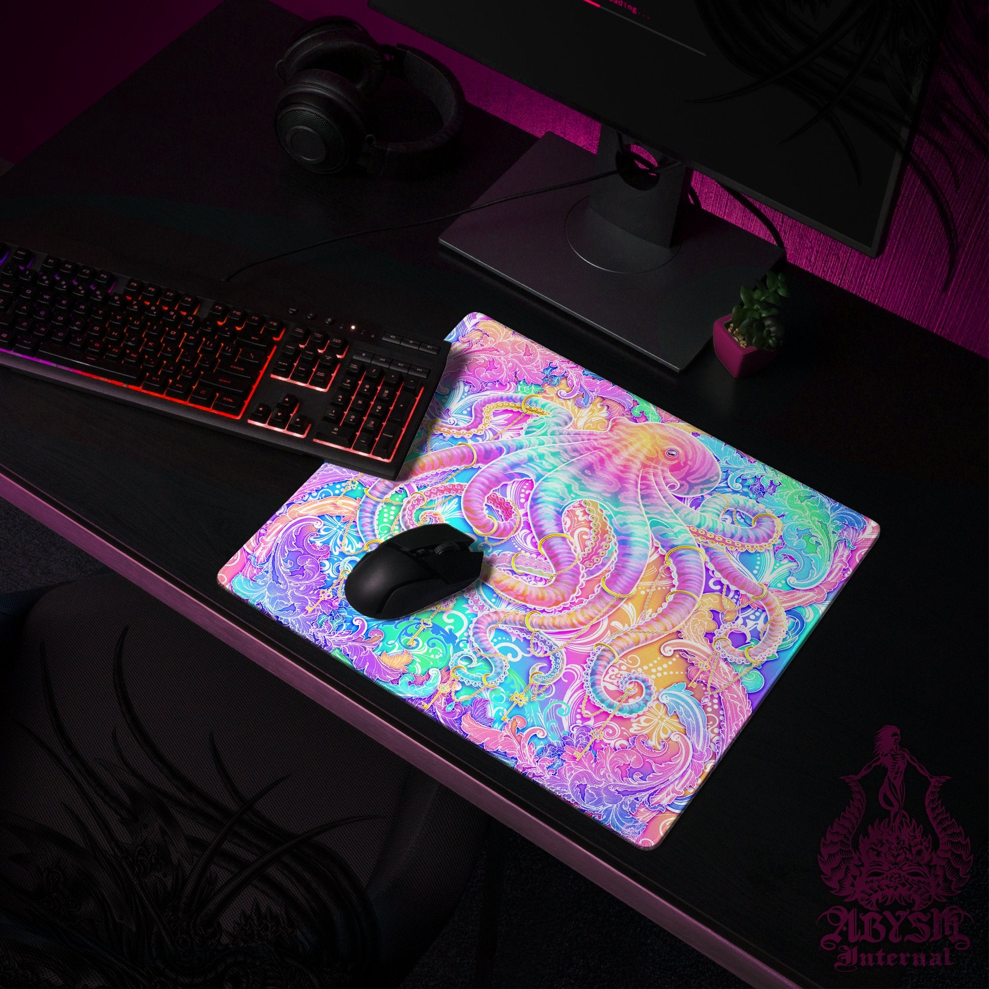 Pastel Mouse Pad, Trippy Octopus Gaming Desk Mat, Psychedelic Workpad, Girl Gamer Table Protector Cover, Fantasy Art Print Pastel Mouse Pad, Trippy Octopus Gaming Desk Mat, Psychedelic Workpad, Girl Gamer Table Protector Cover, Fantasy Art Print