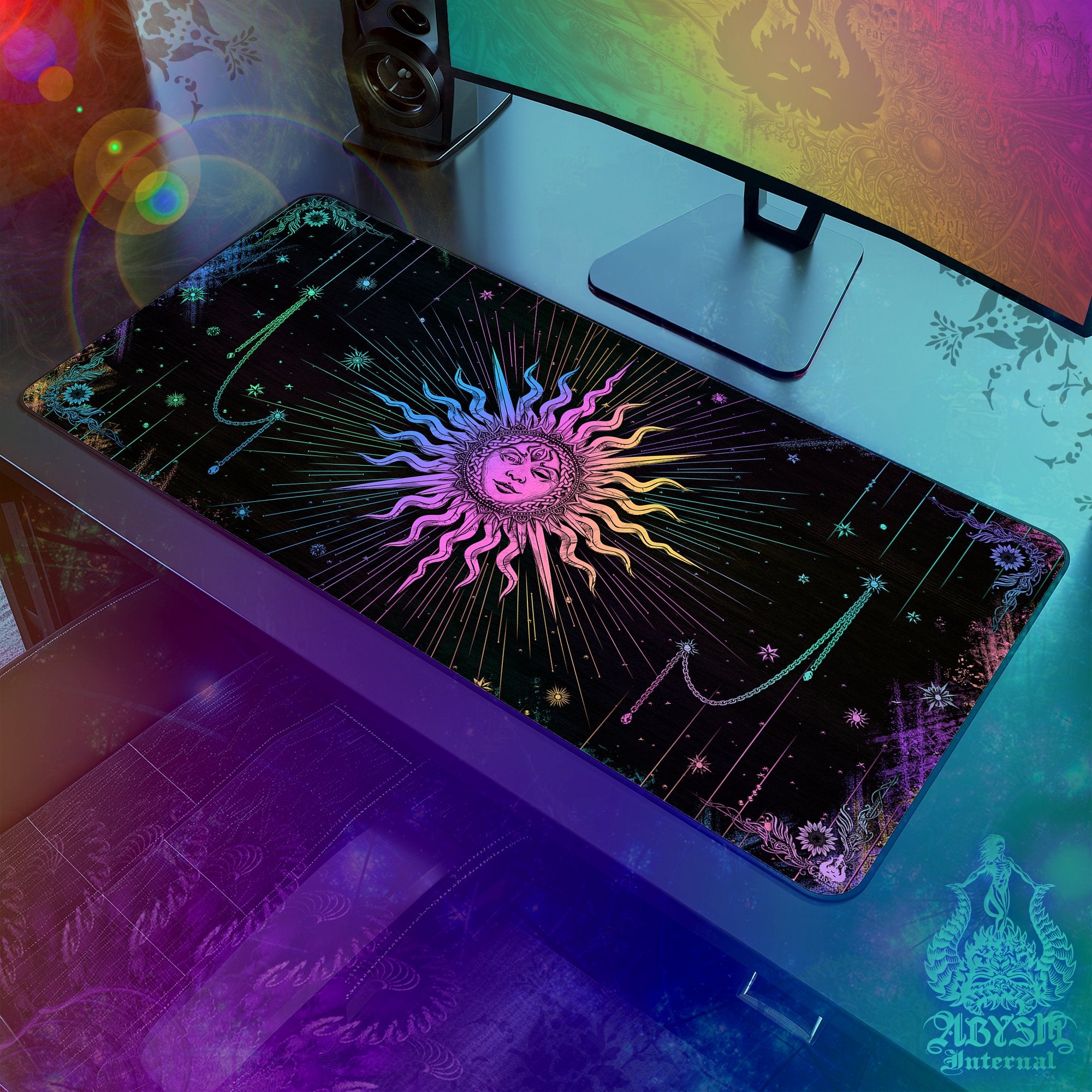 Pastel Sun Workpad, Tarot Arcana Desk Mat, Witch Gaming Mouse Pad, BBBBB Table Protector Cover, Dark Esoteric Art Print