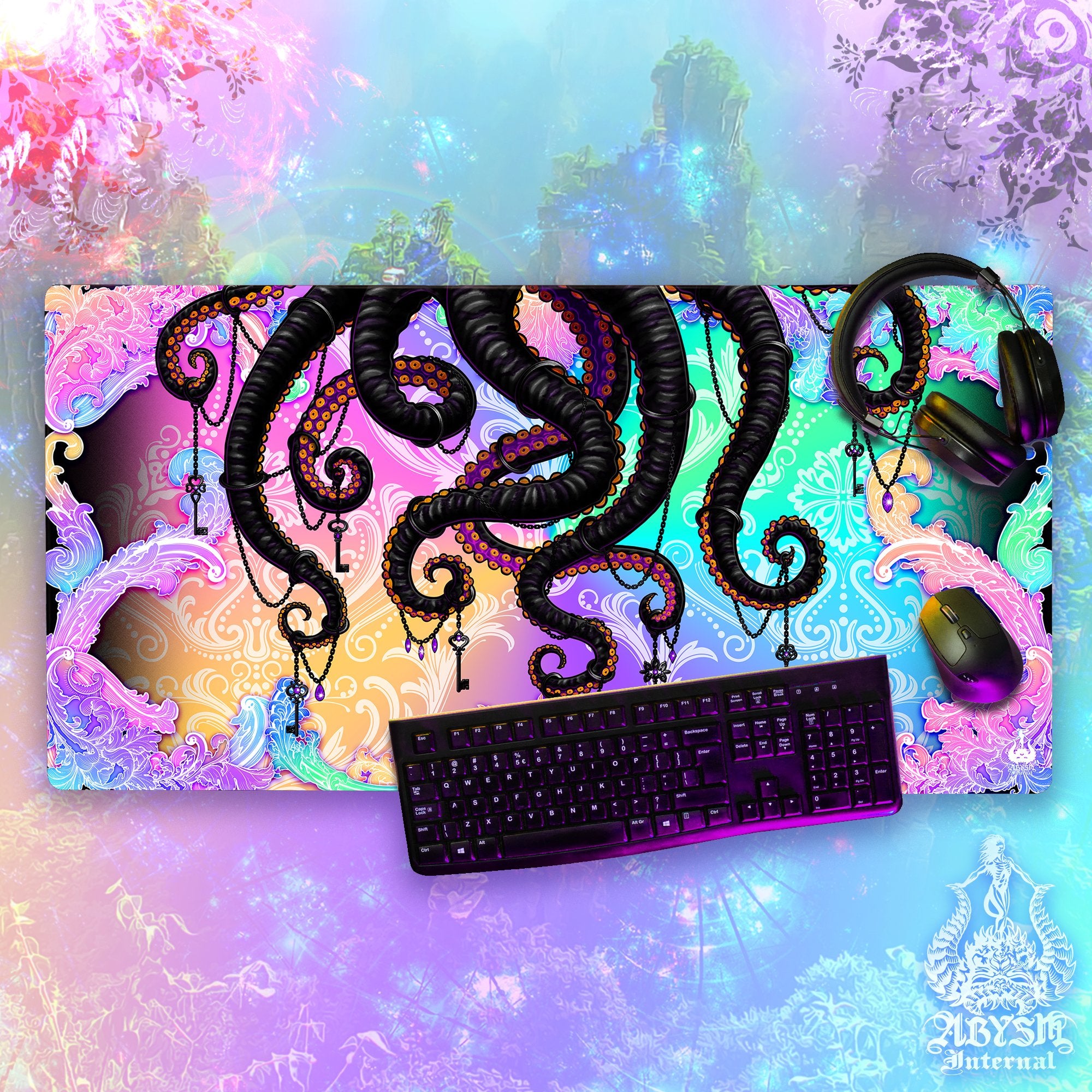 Psychedelic Desk Mat, Tentacles Gaming Mouse Pad, Girl Gamer Table Protector Cover, Trippy Workpad, Fantasy Art Print – Black Octopus Psychedelic Desk Mat, Tentacles Gaming Mouse Pad, Girl Gamer Table Protector Cover, Trippy Workpad, Fantasy Art Print – Black Octopus