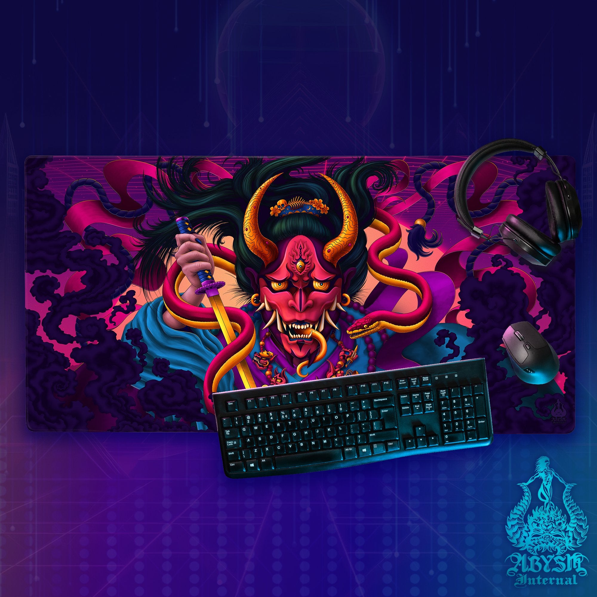 Psychedelic Gaming Mouse Pad, Japanese Demon Desk Mat, Hannya Table Protector Cover, Vaporwave Workpad, Fantasy Anime and Manga Art Print – Snake Psychedelic Gaming Mouse Pad, Japanese Demon Desk Mat, Hannya Table Protector Cover, Vaporwave Workpad, Fantasy Anime and Manga Art Print – Snake