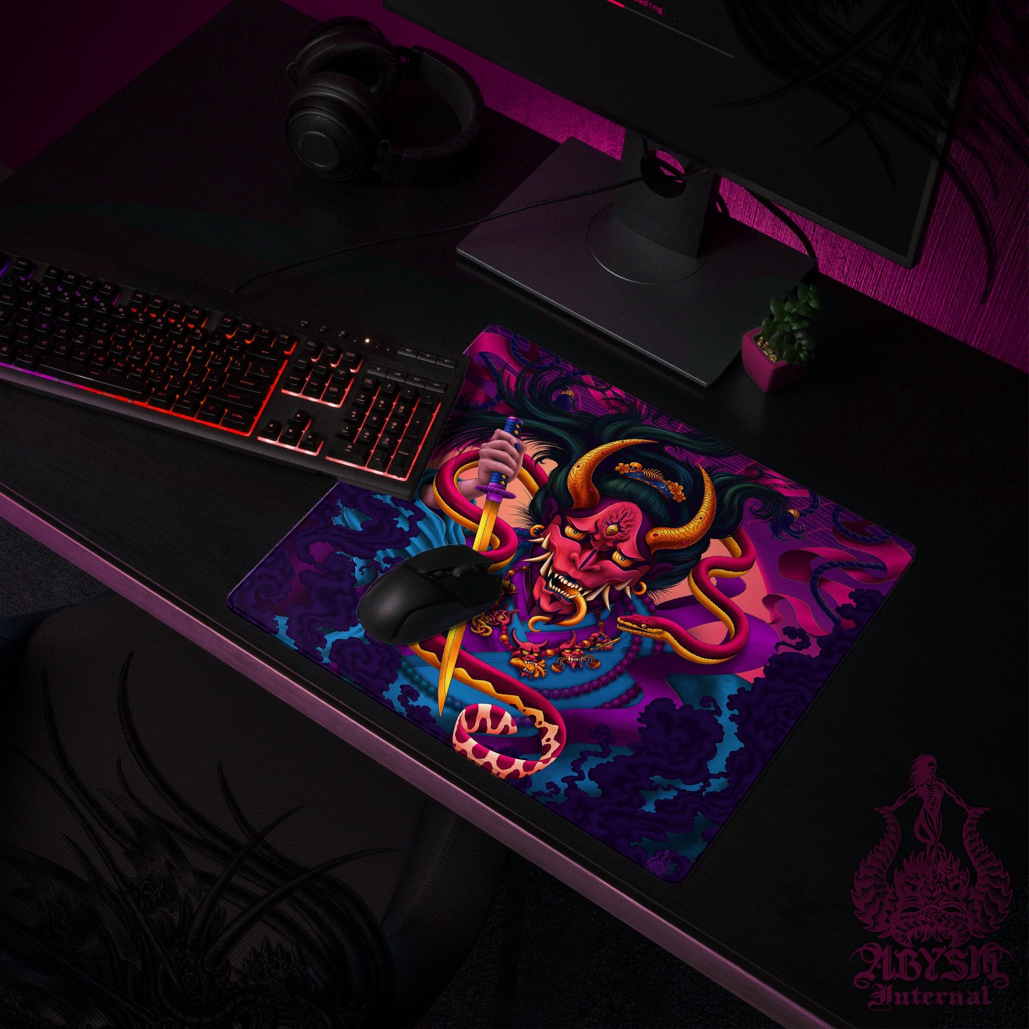 Psychedelic Gaming Mouse Pad, Japanese Demon Desk Mat, Hannya Table Protector Cover, Vaporwave Workpad, Fantasy Anime and Manga Art Print – Snake Psychedelic Gaming Mouse Pad, Japanese Demon Desk Mat, Hannya Table Protector Cover, Vaporwave Workpad, Fantasy Anime and Manga Art Print – Snake